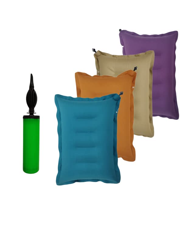 SHIVAM CART Inflatable Neck Pillow with Air Pump - Travel Pillow for Sleeping on Planes, Cars & Trains - Portable Multipurpose Air Pillow for Camping, Office & Home Use (Multicolor, Pack of 4)