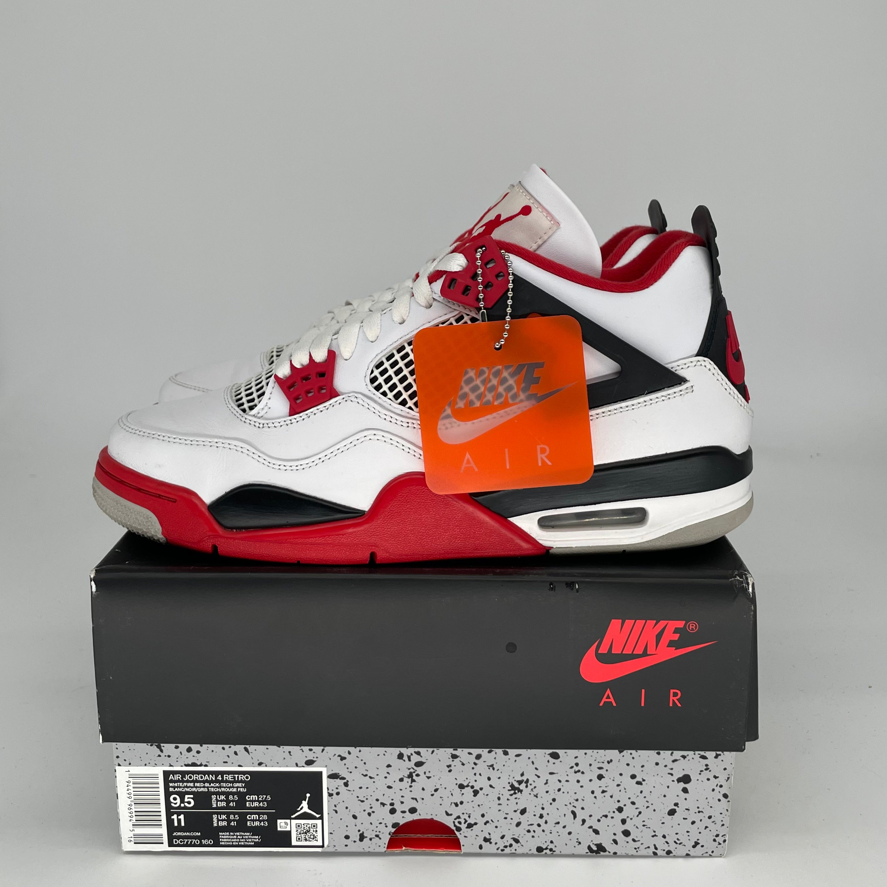 AIR JORDAN 4 Retro Fire Red Sneakers - Men's Size 9.5/Women's Size 11 - Style Code DC7770-160 | Basketball Shoes for Streetwear & Casual Outfits
