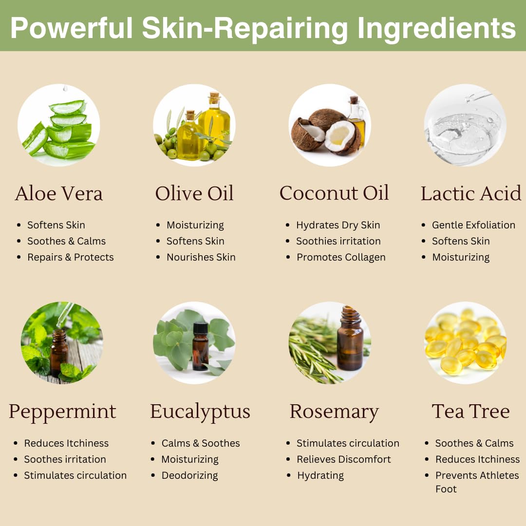 **Peppermint, Rosemary, Eucalyptus & Tea Tree Foot Cream for Dry Cracked Heels – Moisturizing Lotion with Lactic Acid for Callus & Heel Repair (8 oz) – Perfect for Daily Foot Care & Spa Treatments**