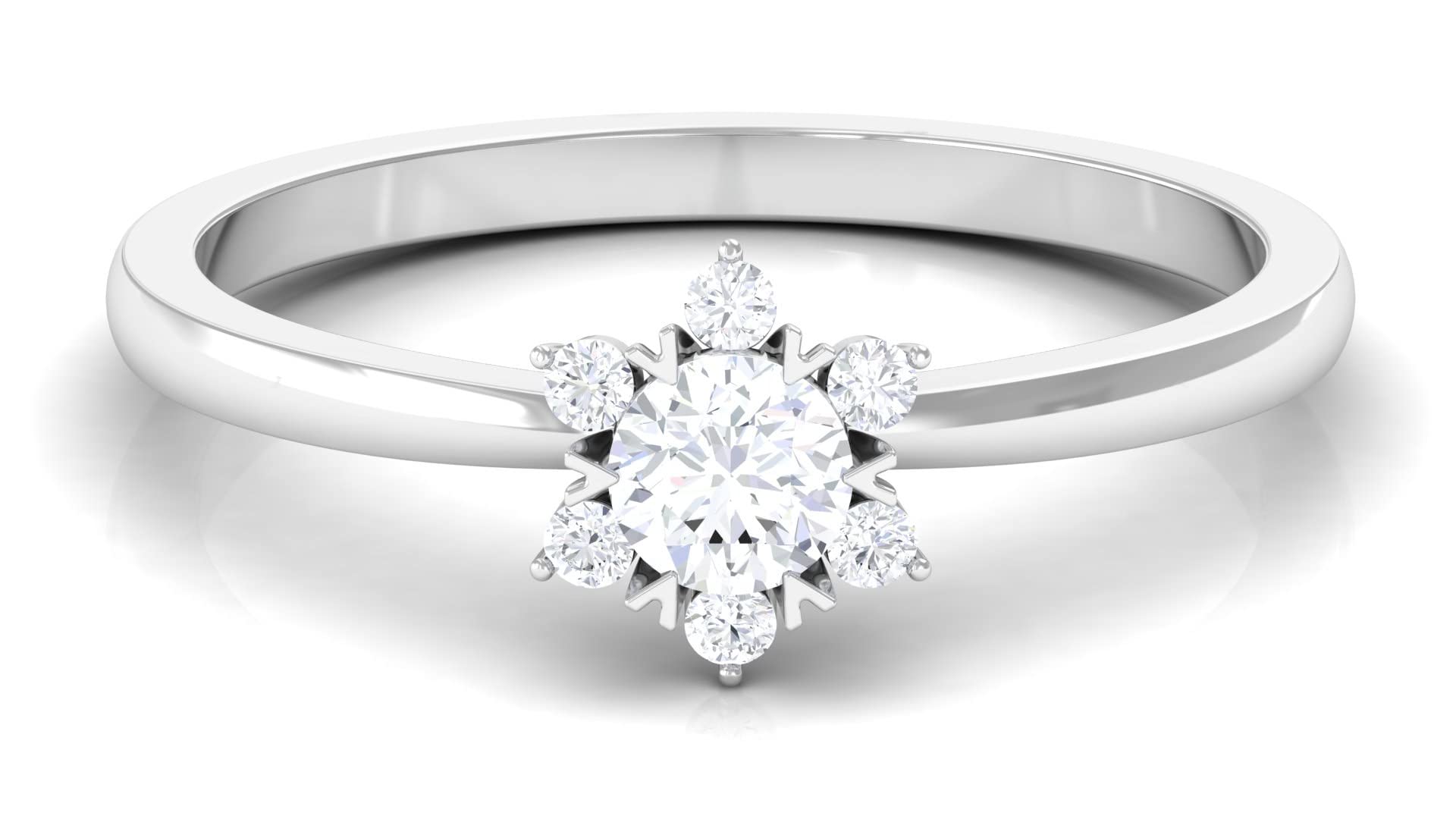 Rosec Jewels 0.50 CT Floral Diamond Ring for Women - 14K White Gold Minimalist Flower Engagement Ring, Size US 6.50 - Perfect for Weddings, Anniversaries & Special Occasions