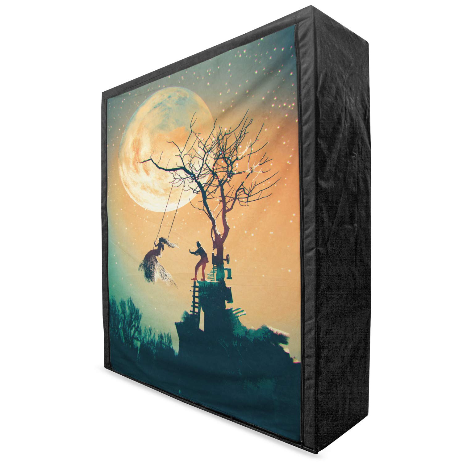Ambesonne Fantasy World Portable Fabric Wardrobe - Spooky Night Zombie Bride & Groom Under Starry Sky Full Moon - 59