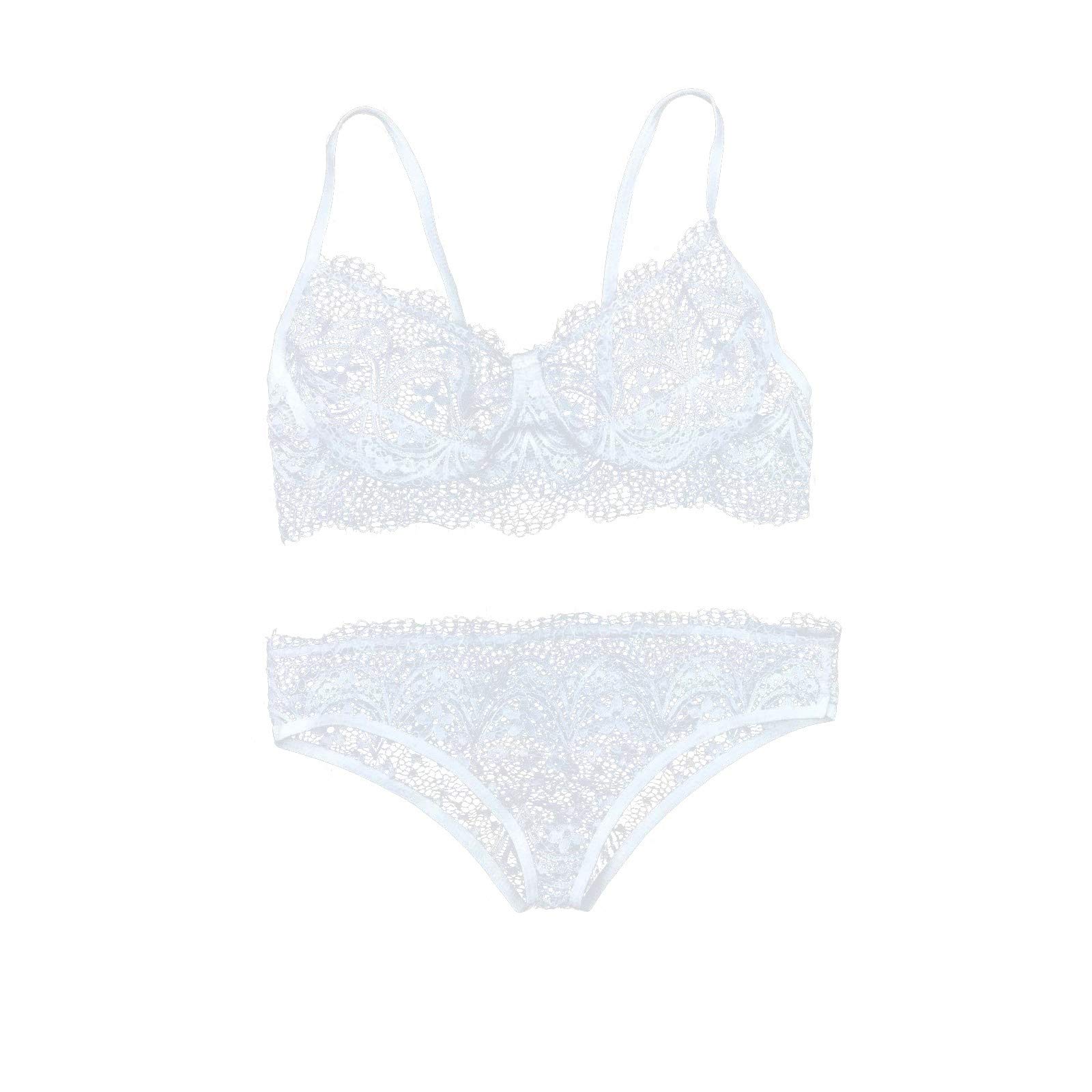 2Pc Set Women's Lace Lingerie - Wireless Bra & Thong Panty with Sexy Babydoll Nightwear for Valentine's Day, Anniversary Gift or Romantic Nights