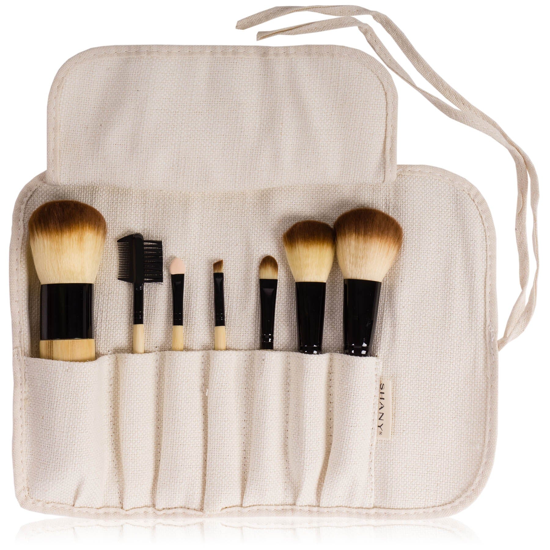 Premium 7-Piece Pure Bamboo Brush Set with Soft Synthetic Bristles & Cotton Pouch | Eco-Friendly Makeup & Skincare Tools for Professional & Home Use