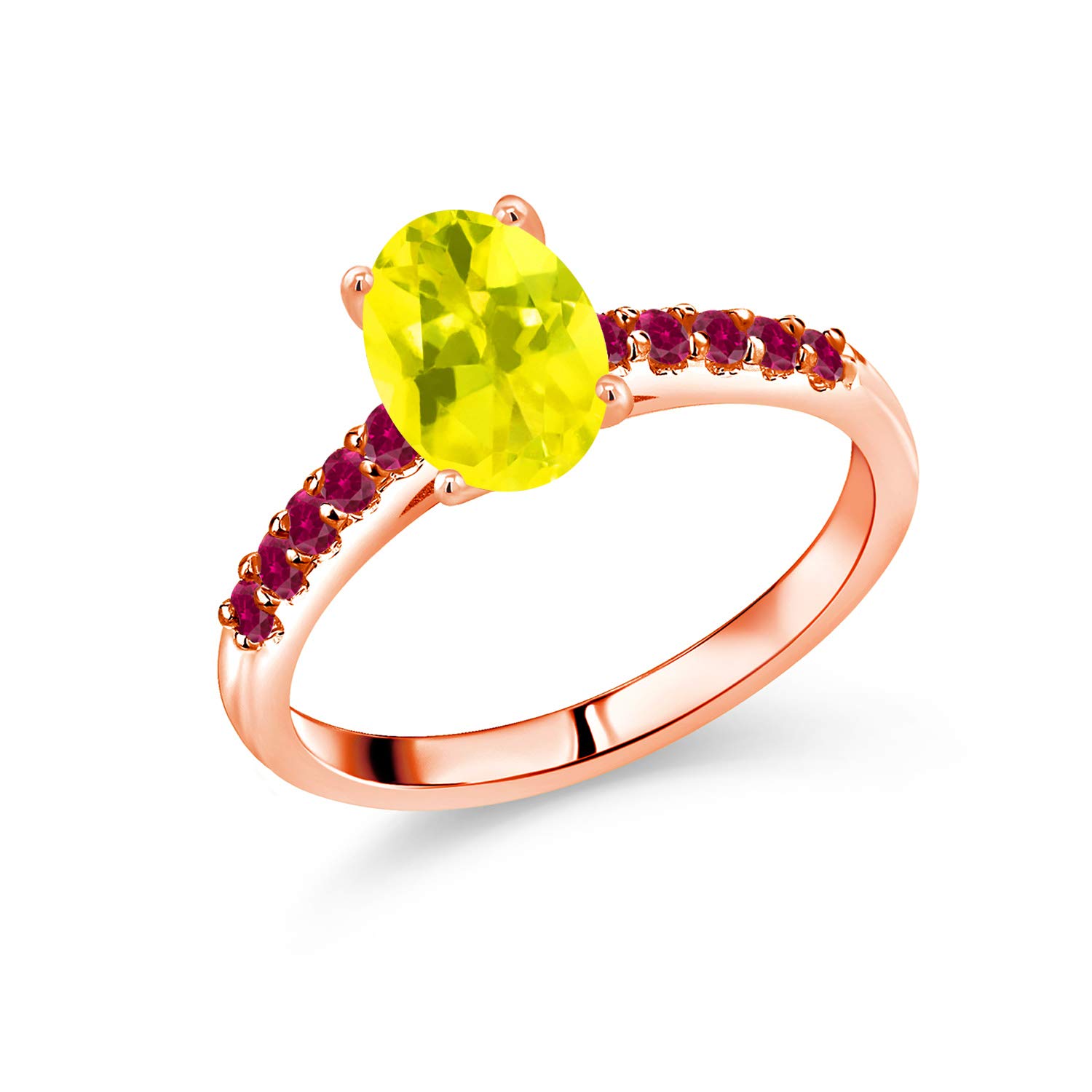 2.50 Ct Oval Canary Mystic Topaz & Red Created Ruby 10K Rose Gold Ring for Women | Elegant Birthstone Jewelry Gift for Anniversary, Valentine's Day & Special Occasions