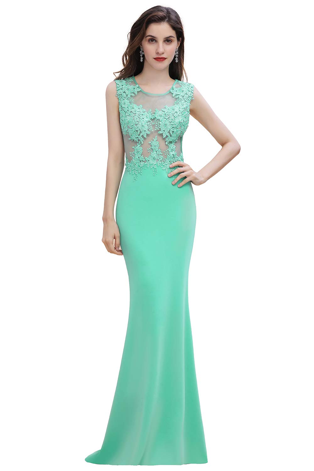 MisShow Women's Rhinestone Long Lace Formal Mermaid Evening Prom Dresses - Elegant Wedding Guest & Homecoming Gown for Special Occasions