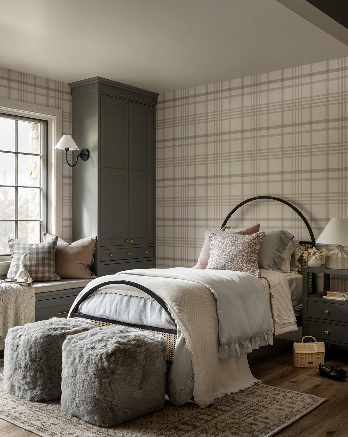 Rigby Plaid Print Wallpaper - Self-Adhesive Peel and Stick Wallpaper for Home Decor, Bedroom, Living Room, Office - Easy to Install & Removable