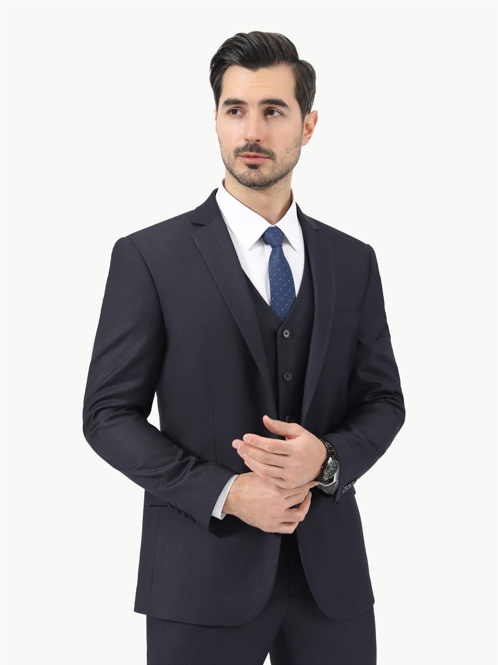 LUPURTY Men's Slim Fit 3 Piece Suits for Business & Wedding | 2 Button Solid Color Jacket, Vest & Pants Tuxedo Set | Perfect for Office, Formal Events & Special Occasions