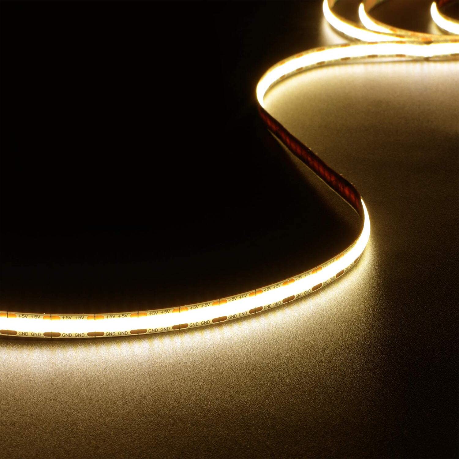 Warm White USB LED Strip Lights 5V 5ft - 3000K COB Tape for TV Backlight, Bedroom