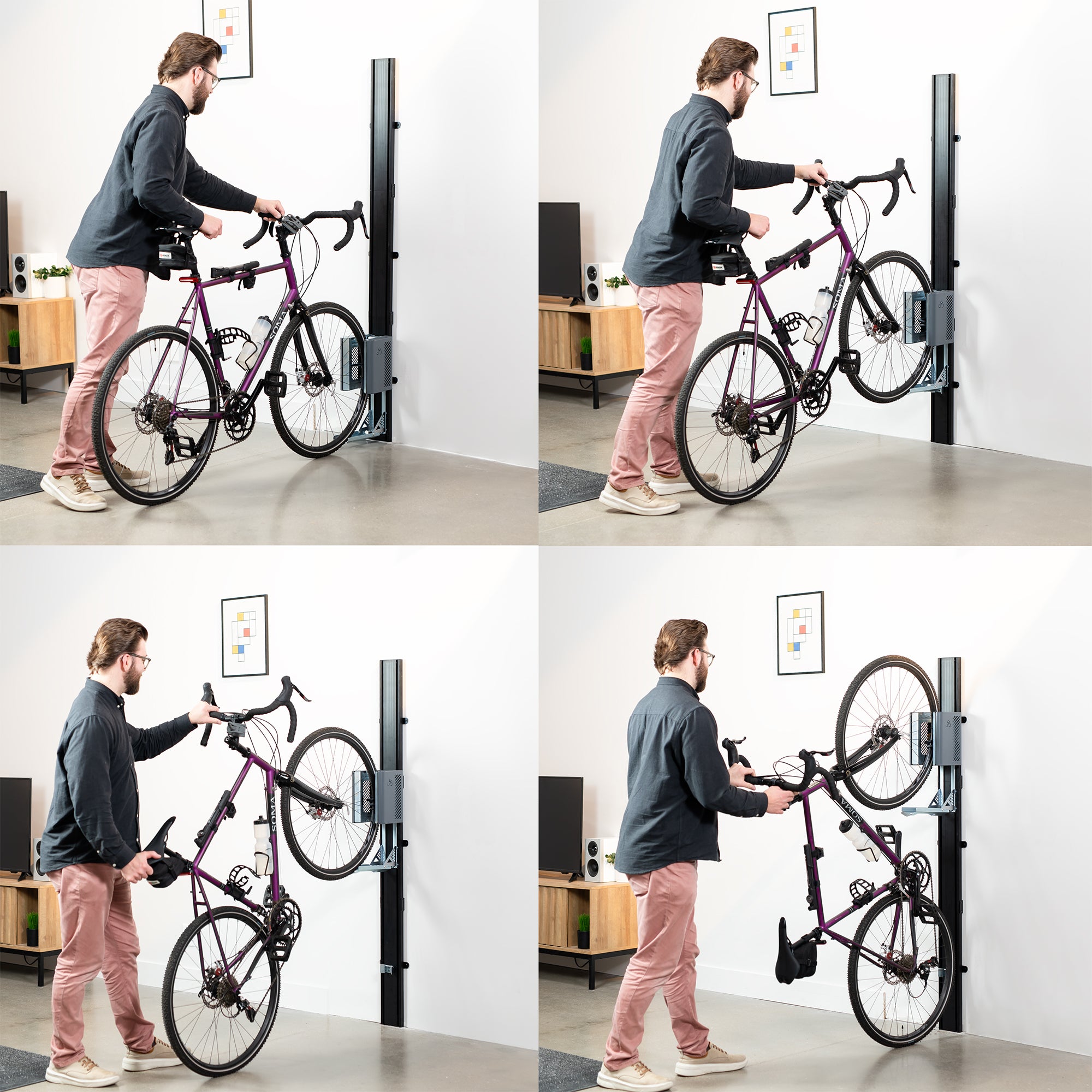 VIVO Vertical Wall Mounted Bike Rack with Mechanical Lift - Space Saving Bike Storage for Garage, Home & Apartments - Easy Installation & Secure Bike Parking Solution