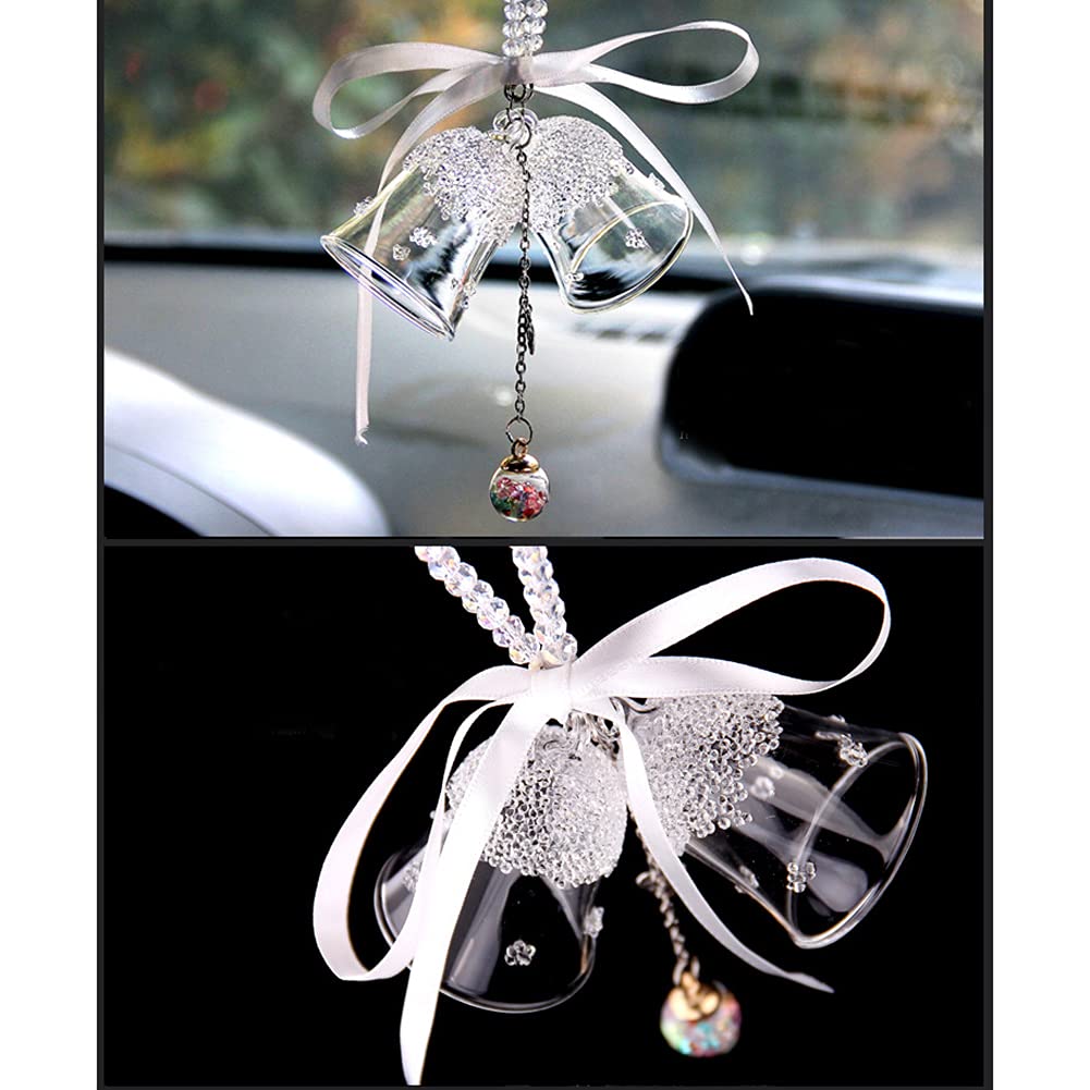 Bling Bling Rhinestone Crystal Double Bell Car Rearview Mirror Pendant - Elegant Hanging Charm for Car Interior Decoration | Perfect for Gifts, Daily Commute & Road Trips
