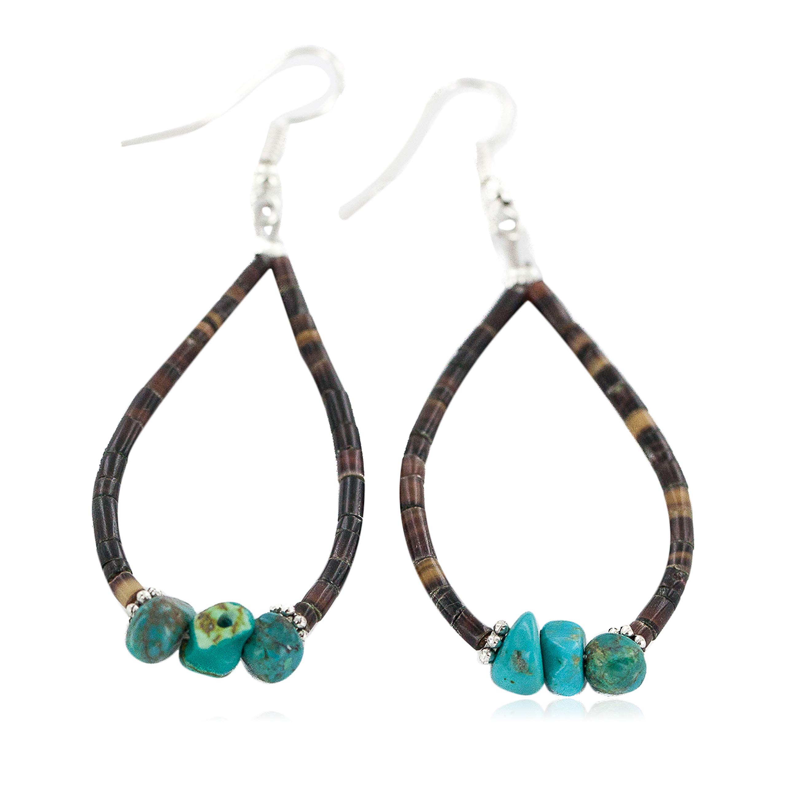 Authentic Navajo Natural Turquoise Hoop Earrings - Sterling Silver Hooks - Handmade by Loma Siiva - Perfect for Boho Fashion & Native American Jewelry Collection