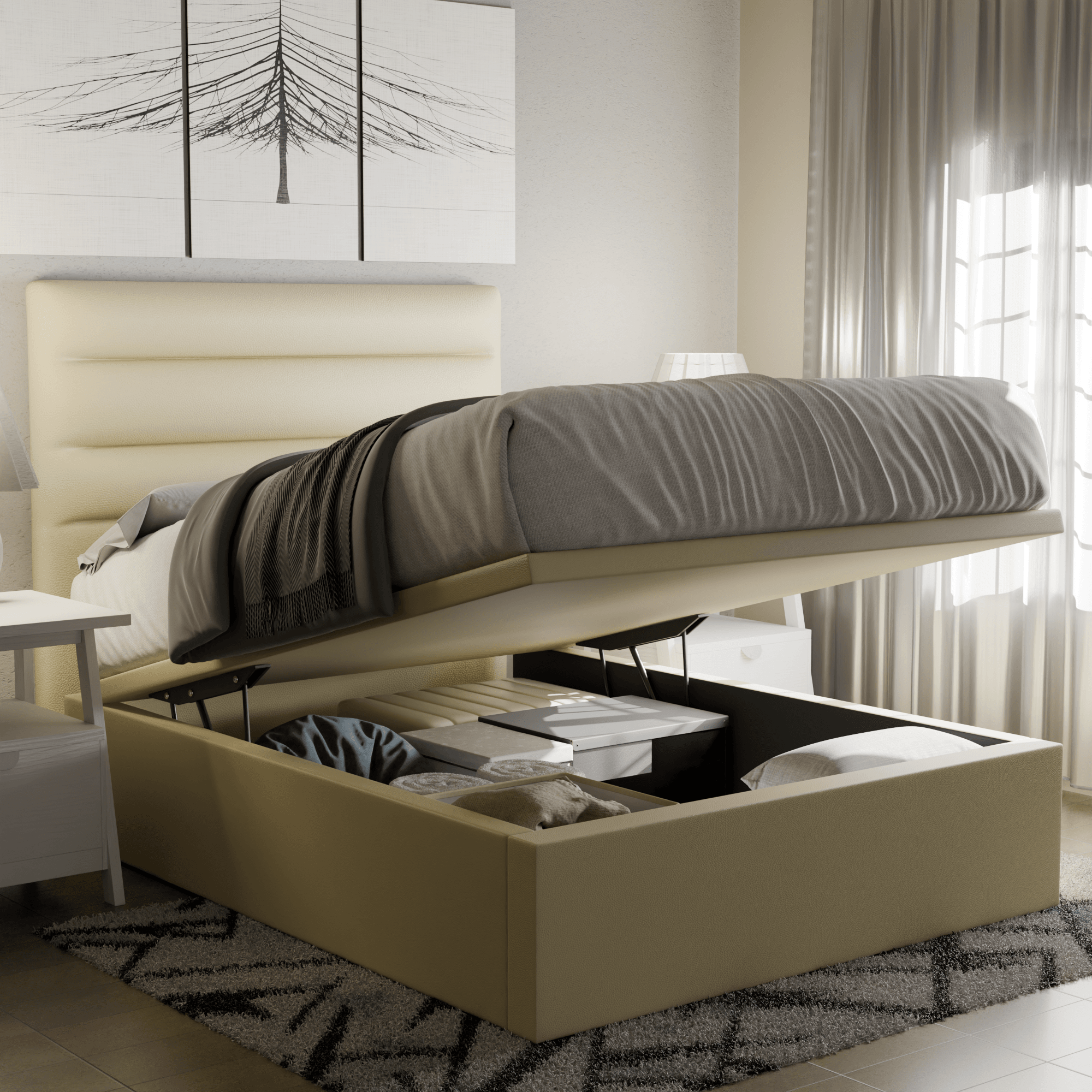 Keenan Faux Leather Upholstered Storage Bed Frame with Underbed Drawers - Perfect for Small Bedrooms, Guest Rooms & Studio Apartments