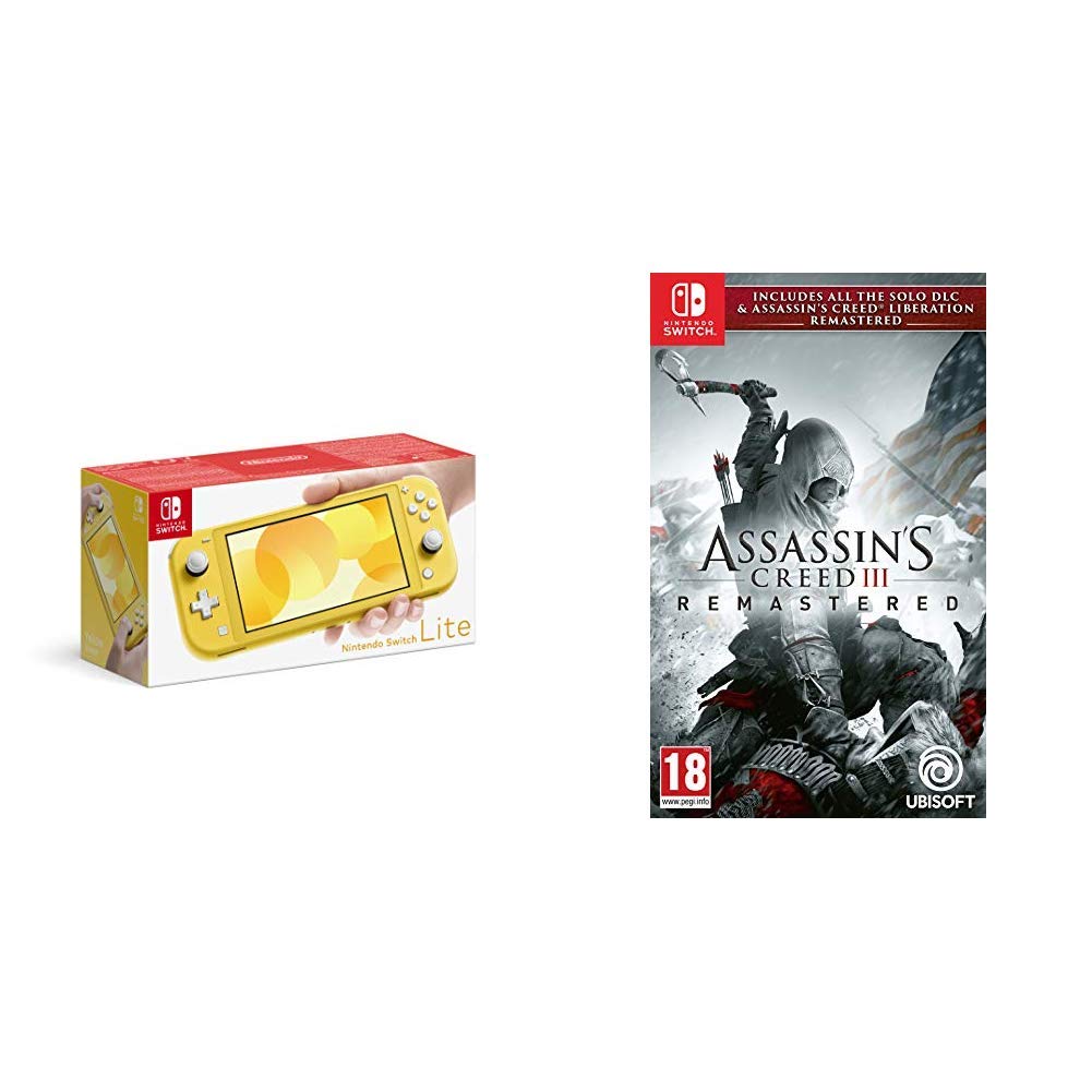 Nintendo Switch Lite Yellow Console with Assassin's Creed III Remastered Game - Portable Gaming System for Travel, Commuting & Home Entertainment