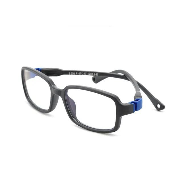 Unbreakable Flexible Kids Glasses with Adjustable Strap - Rectangle Frame for Ages 4-7 (S308) - Perfect for School, Sports & Outdoor Activities