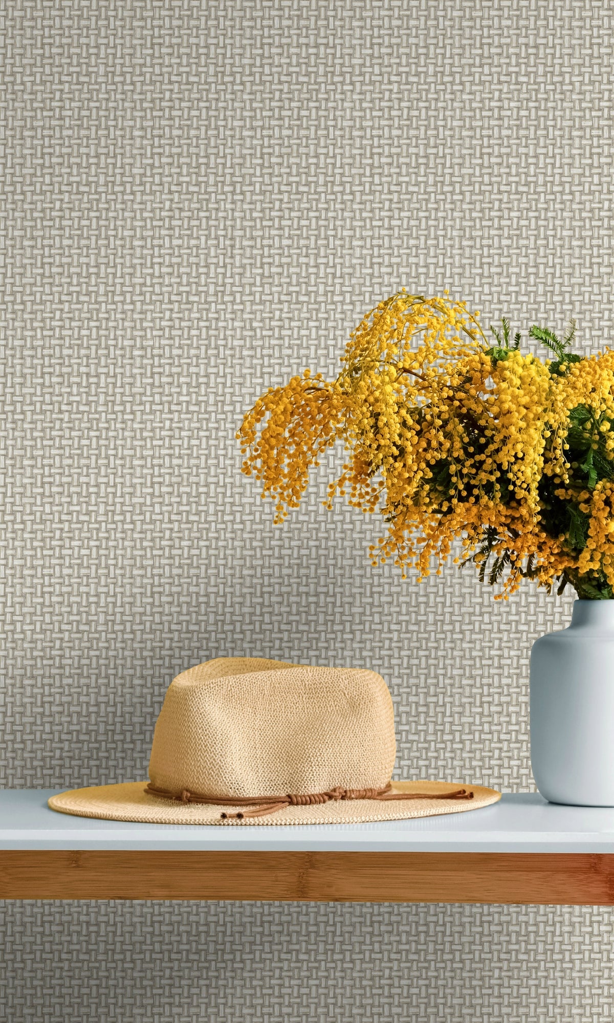Premium Cream Woven Effect Textured Geometric Wallpaper Roll R8786 - Self-Adhesive Peel & Stick Wall Covering for Living Room, Bedroom, Office Decor