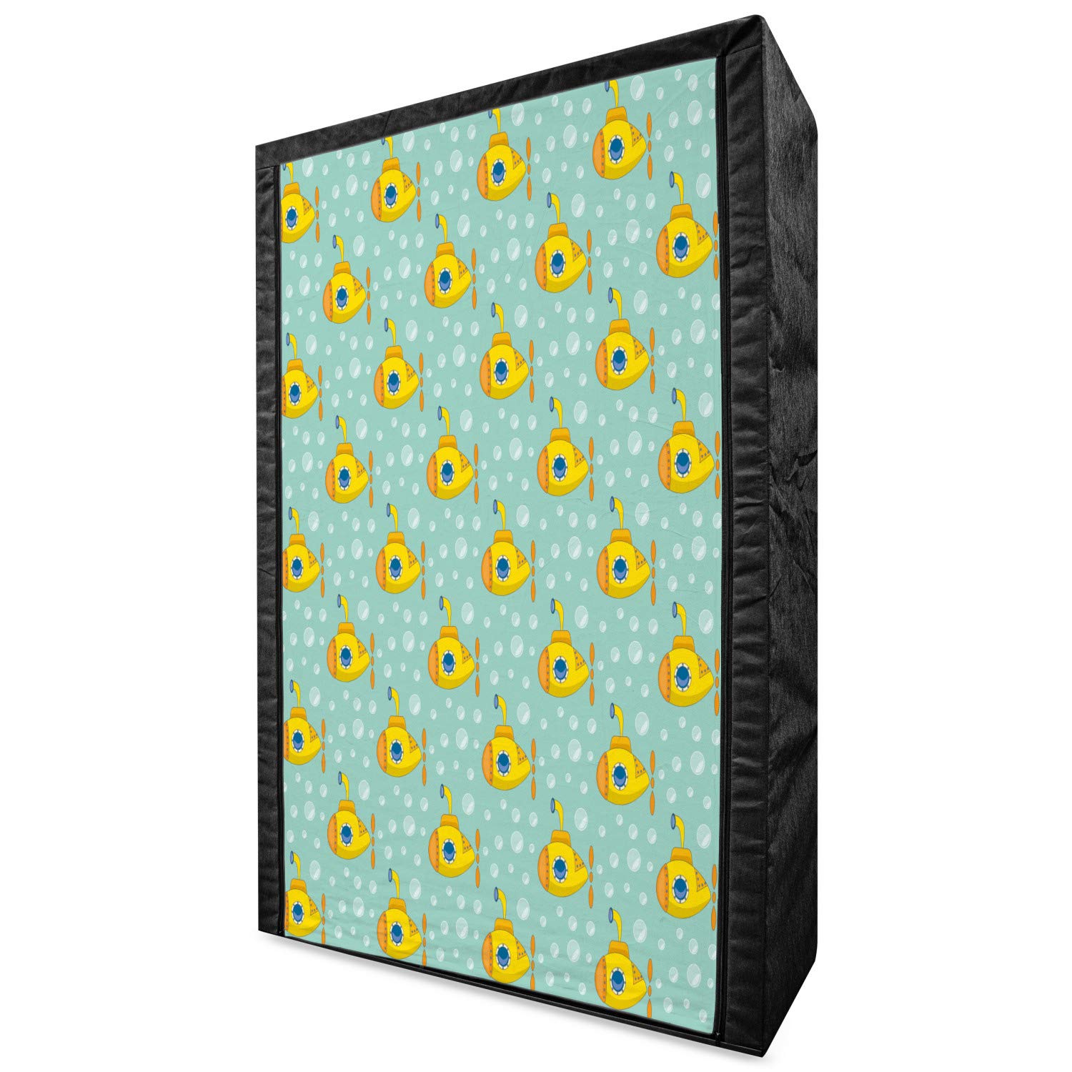 Ambesonne Yellow Submarine Portable Fabric Wardrobe - Nautical Submarine & Bubbles Design, 42.5 Inch Clothing Organizer with Shelves for Bedroom Storage | Seafoam & Earth Yellow | Perfect for Kids' Rooms, Dorm Organization & Small Space Closet Solutions
