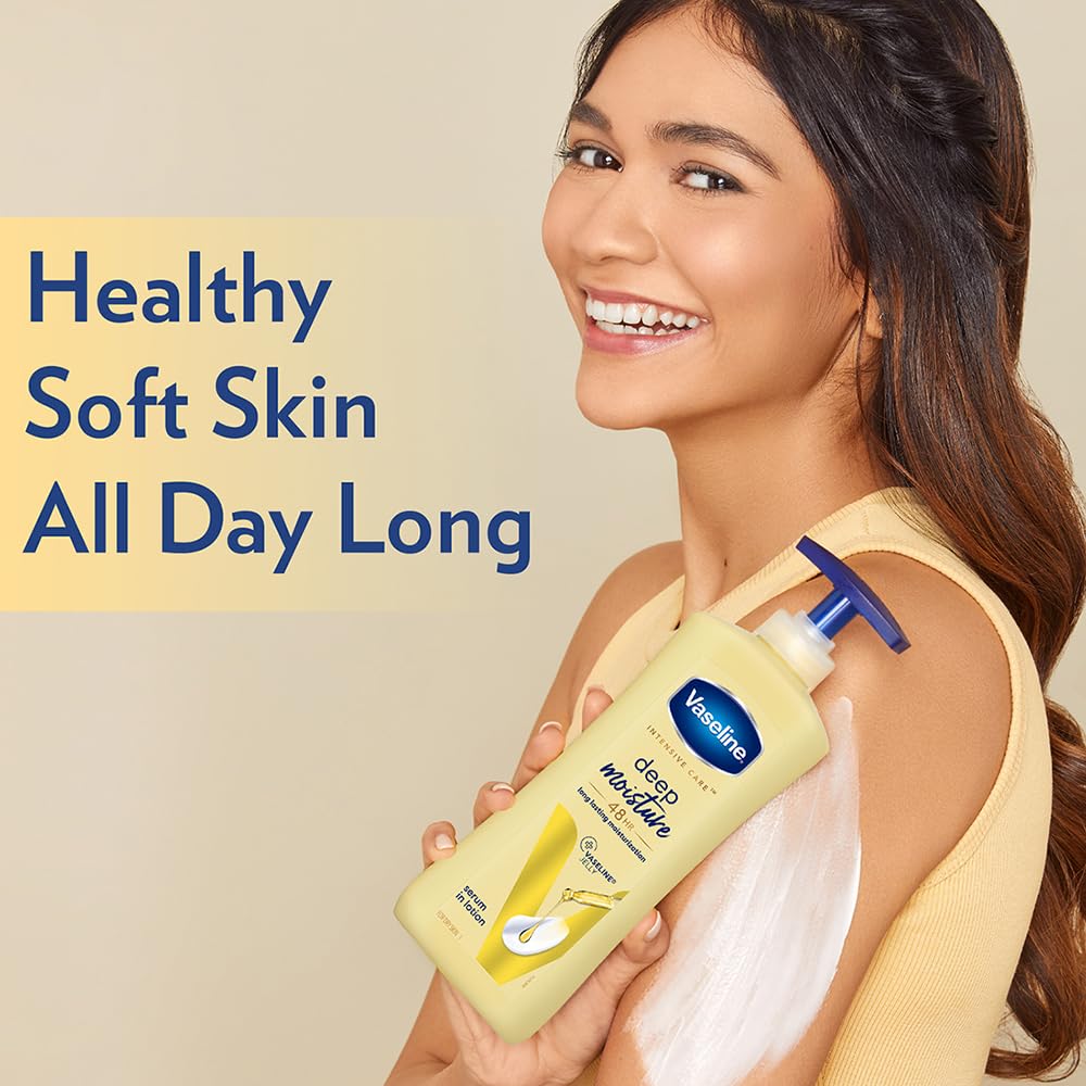 Vaseline Intensive Care Deep Moisture Nourishing Body Lotion 600ml - Glycerin Enriched Fast Absorbing Daily Moisturizer for Dry & Rough Skin - Non-Sticky Hydration for Radiant Glowing Skin - Men & Women - Perfect for After Shower, Gym, or Winter Skin Care
