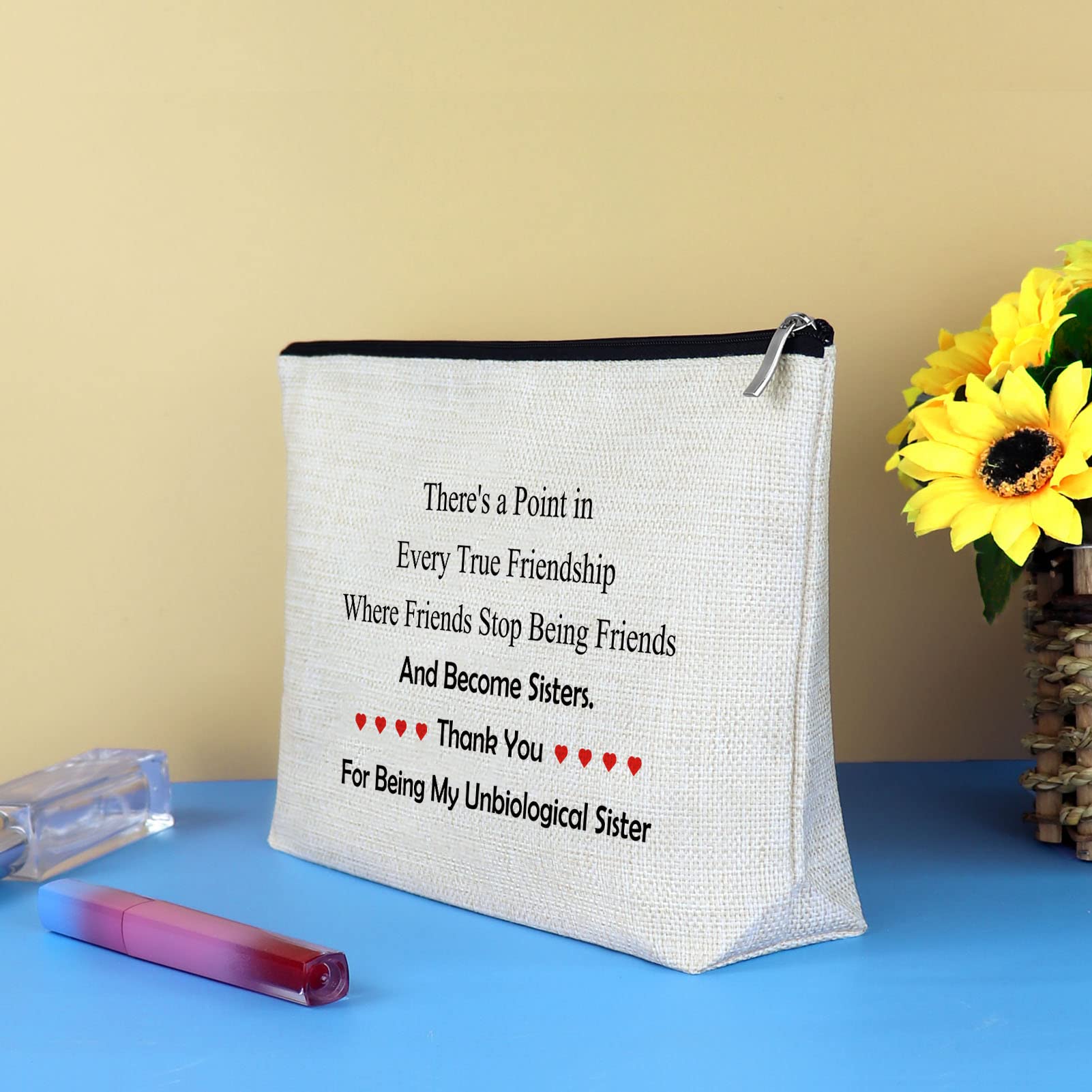 Best Friends Like Sisters Makeup Bag - Cute Travel Cosmetic Bag for Women, Her Sister & Bestie | Perfect Friendship Gift for Birthday, Wedding, Graduation, Mother's Day | Great for Travel, Spa Days & Daily Makeup Organization (Off White)