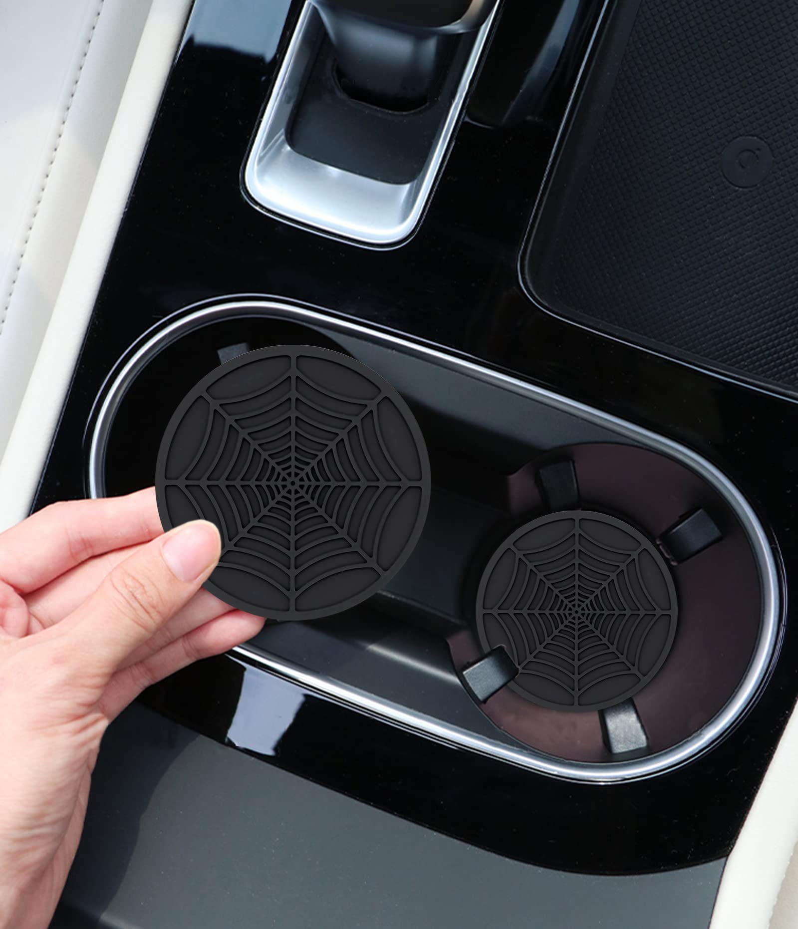 2 Pack Universal Car Cup Holder Coaster - Anti-Slip Auto Cup Holder Insert for Most Vehicles, Durable Spider Web Design Interior Accessories (Black) | Perfect for Road Trips, Commuting & Preventing Spills