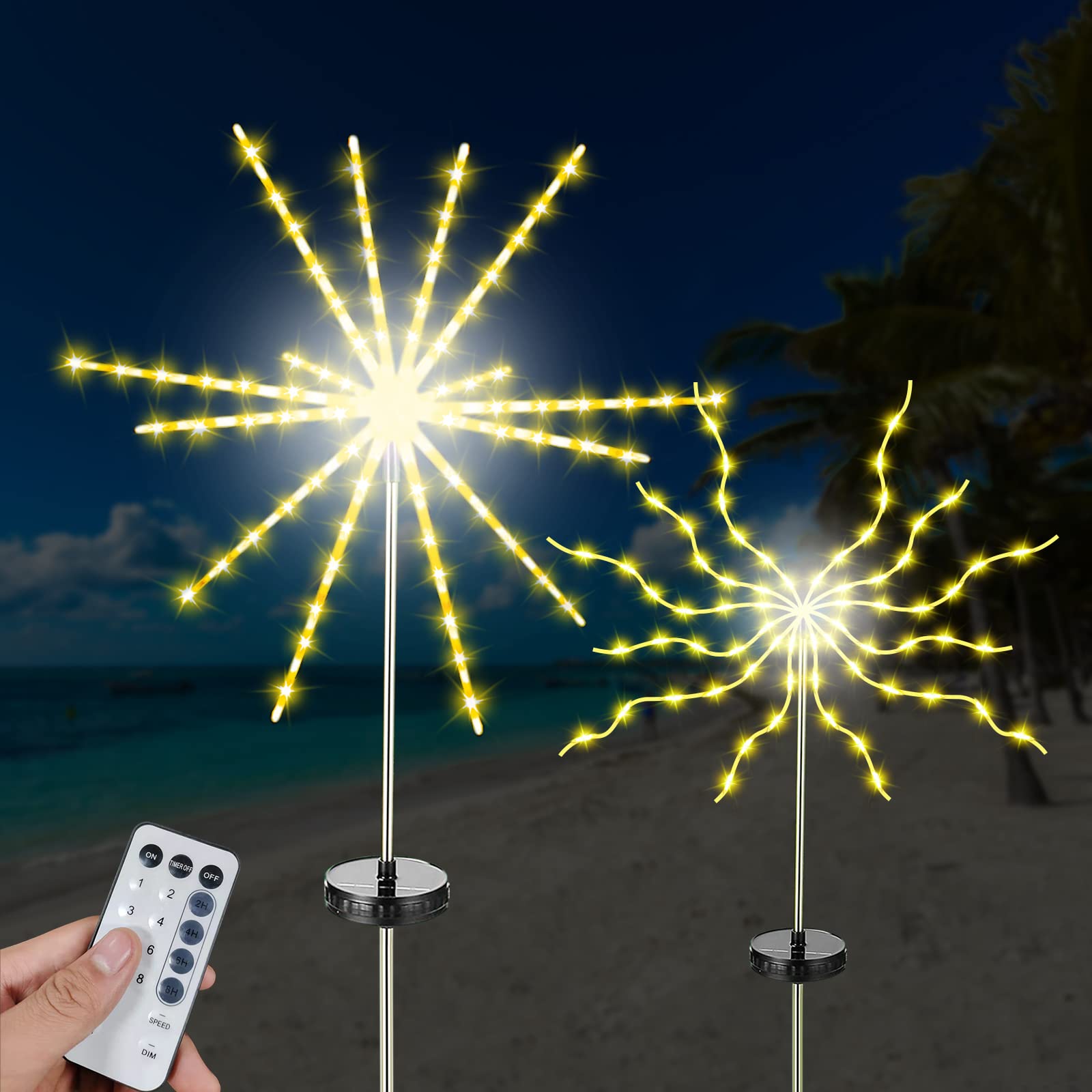 Outdoor Solar Firework Lights - Solar Powered Garden Starburst LED Lights for Christmas Decorations & Gifts (White) | Perfect for Yard, Patio, and Holiday Lighting