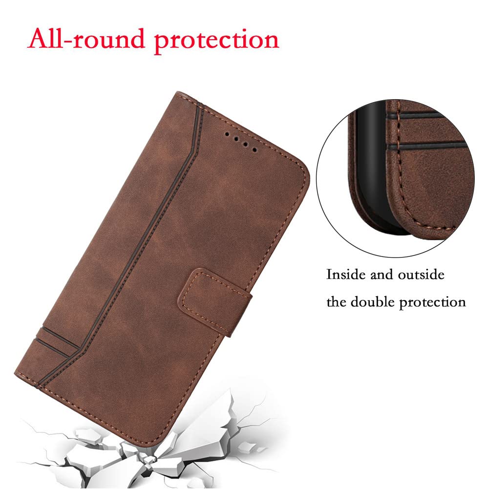 Premium Leather Wallet Case for OnePlus 9/9 5G - Magnetic Flip Cover with Card Holder & Kickstand | Full Protection Phone Case (Smile Brown) | Perfect for Business, Travel & Everyday Use