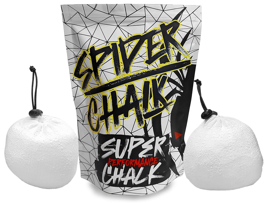 SPIDER CHALK Refillable Climbing Chalk Ball 2-Pack (3oz Each) - Premium Lab-Grade Chalk for Powerlifting, Weightlifting & Rock Climbing | Extra Large Gym Chalk Sock for Enhanced Grip | Ideal for CrossFit, Gymnastics & Bouldering