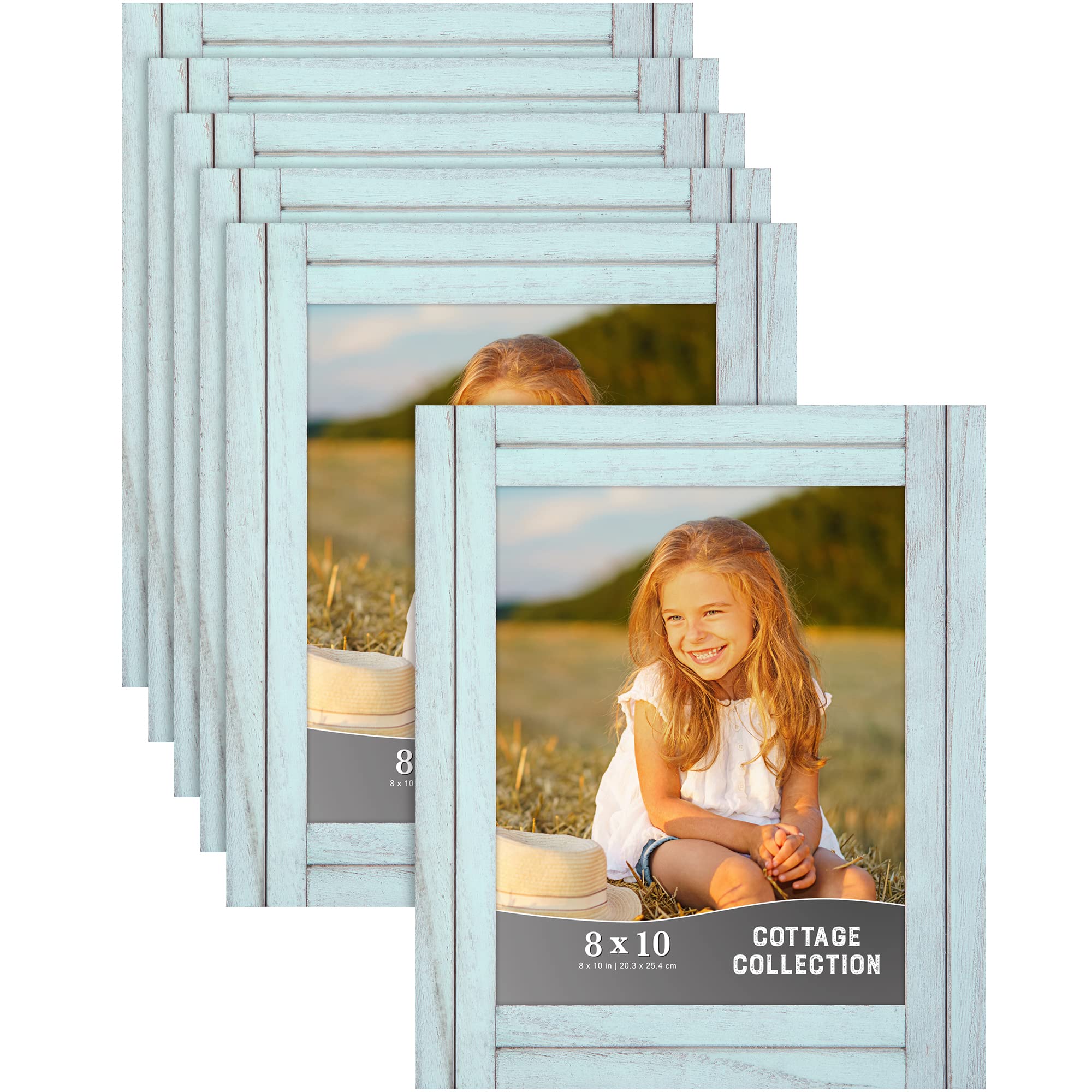 Icona Bay 8x10 (20x25 cm) Picture Frames Set of 6 - Eggshell Blue Rustic Wood Photo Frames, Natural Real Wood Wall Decor, Cottage Style Home Decor for Living Room, Bedroom & Office Display