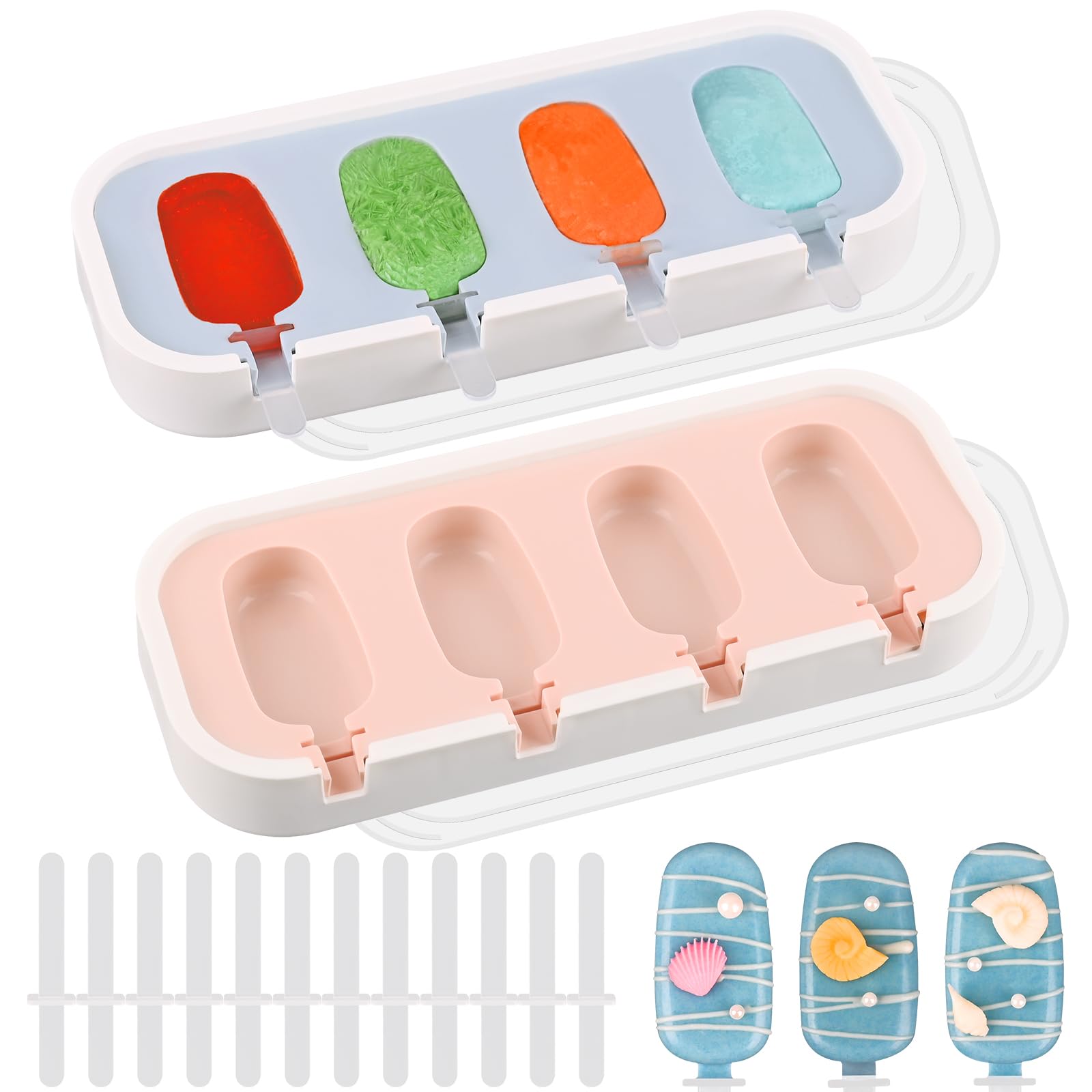 WMKGG 1.2 oz Mini Popsicle Silicone Molds for Kids - 2 Pack Classic Homemade Ice Pop Molds with Sticks & Lid, Stackable BPA-Free Ice Cream Molds for Summer Treats, Birthday Parties & Family Fun