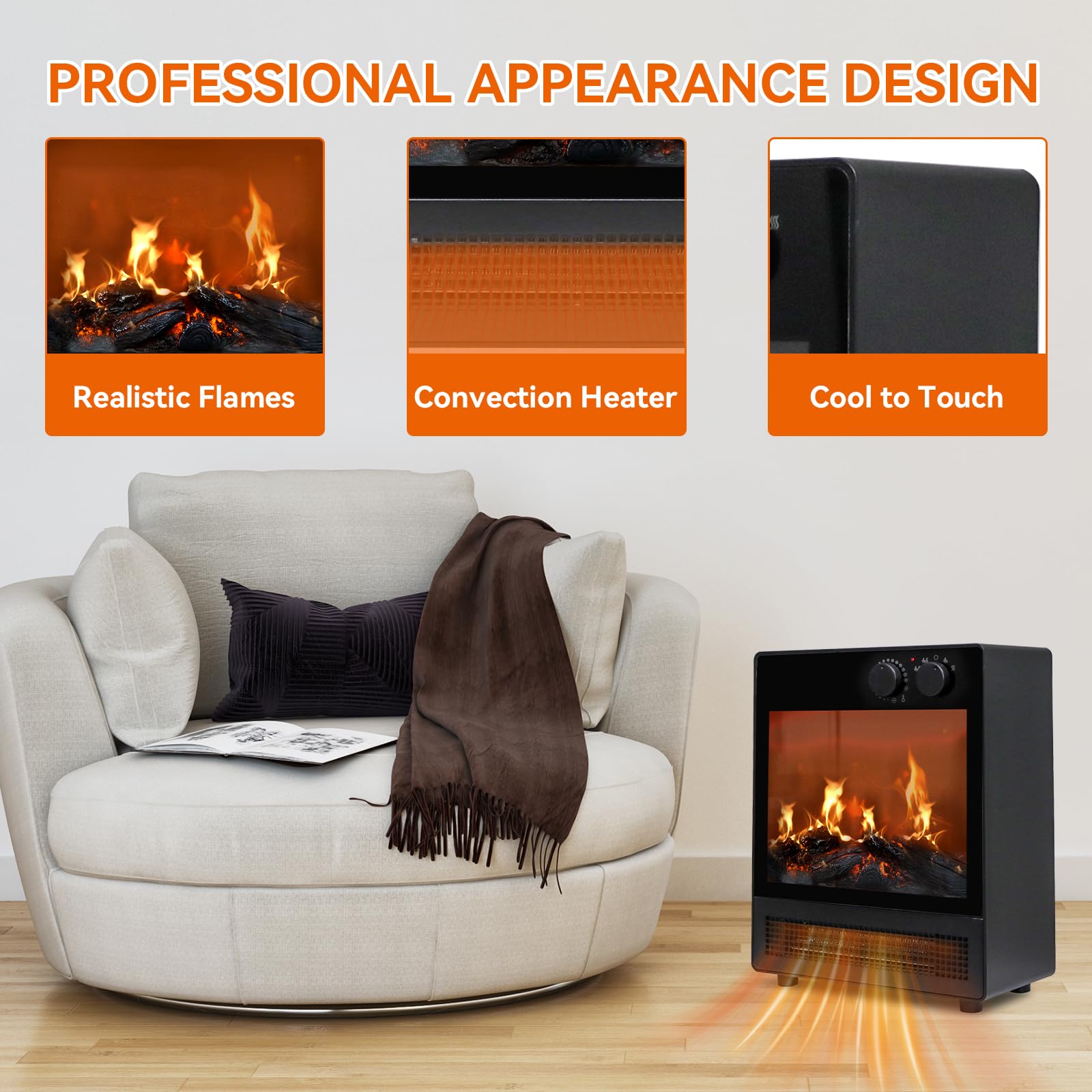 750W/1500W Electric Fireplace Heater with Realistic LED Flame - Portable Indoor Space Heater for Home, Office & Bedroom | Energy Efficient & Safe Heating Solution