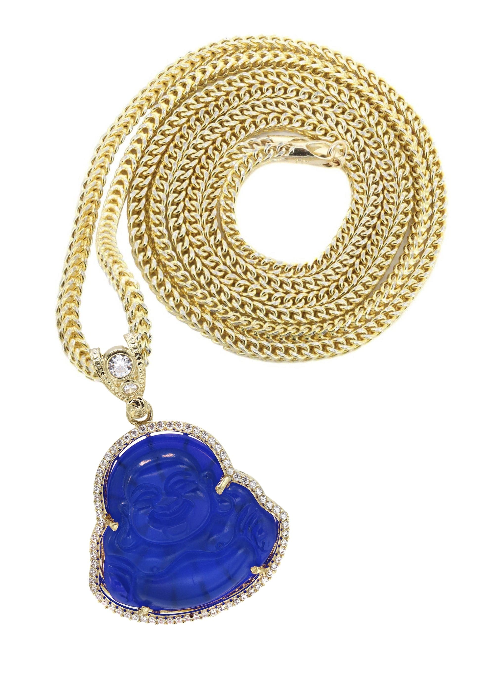 10K Yellow Gold Blue Buddha Pendant Necklace for Women - 21.6 Grams Buddhist Jewelry for Meditation, Yoga & Spiritual Protection