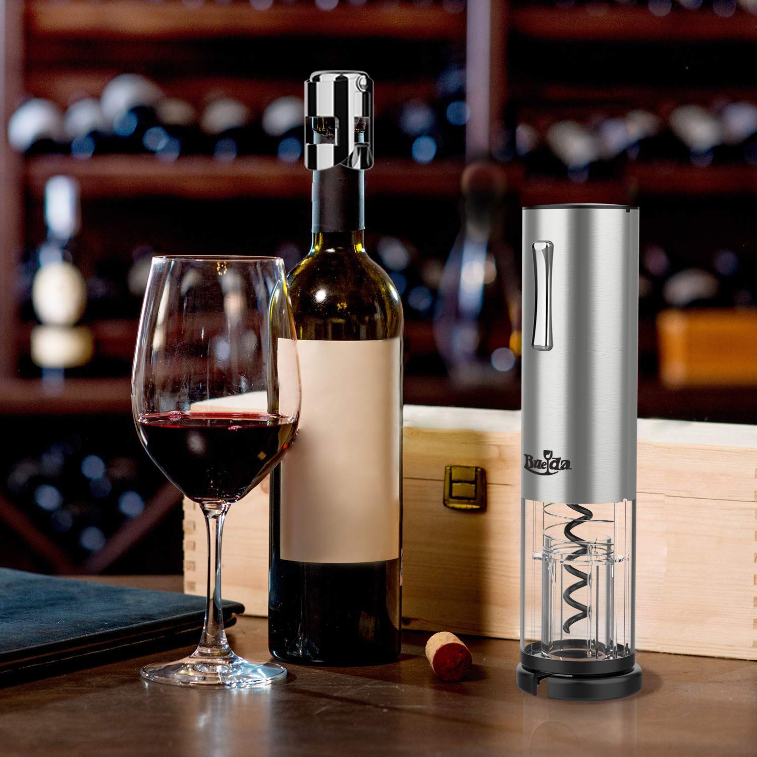 Premium Electric Wine Opener - Automatic Cordless Corkscrew with Foil Cutter & Rechargeable Battery - Stainless Steel Professional Bottle Opener Set (Red) - Perfect for Dinner Parties, Gifts & Home Bars