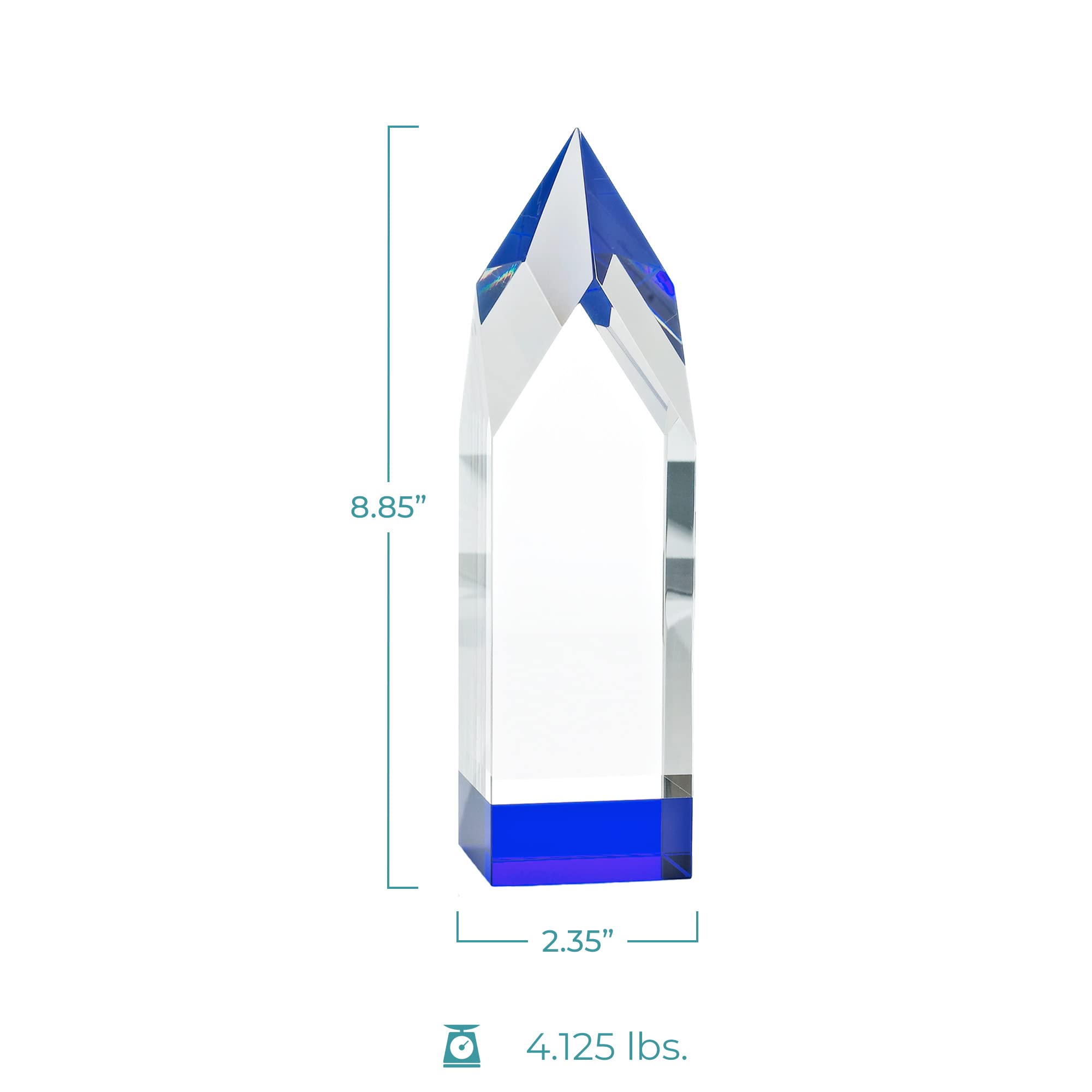 Baudville Engraved Crystal Trophy with Blue Base - Custom Employee Award with Personalized Engraving - Gift Box Included - Perfect for Recognition Ceremonies, Work Anniversaries & Achievement Awards