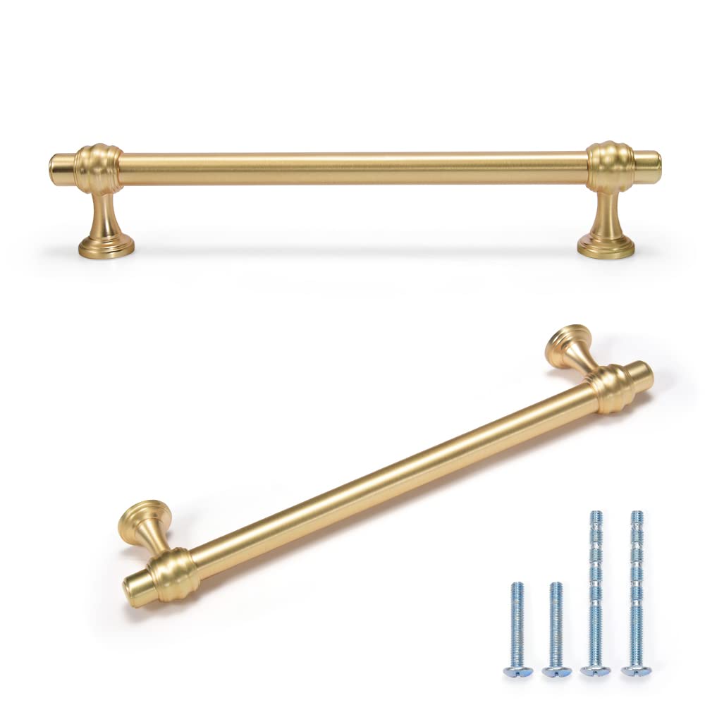 YONFIAFIT 10 Pack Brushed Brass Cabinet Handles - 160mm (6.3 Inch) Modern Dresser Knobs for Kitchen, Wardrobe & Furniture - Durable Pull Handles for Cupboard, Drawer & Cabinet Hardware (Set of 10) - Perfect for Home Renovation, DIY Projects & Interior Decoration