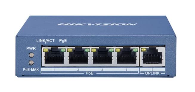 Hikvision DS-3E0505P-E 4-Port Unmanaged Gigabit PoE Switch - Plug & Play Network Switch for IP Cameras, VoIP Phones & IoT Devices - Perfect for Home Security & Office Networking