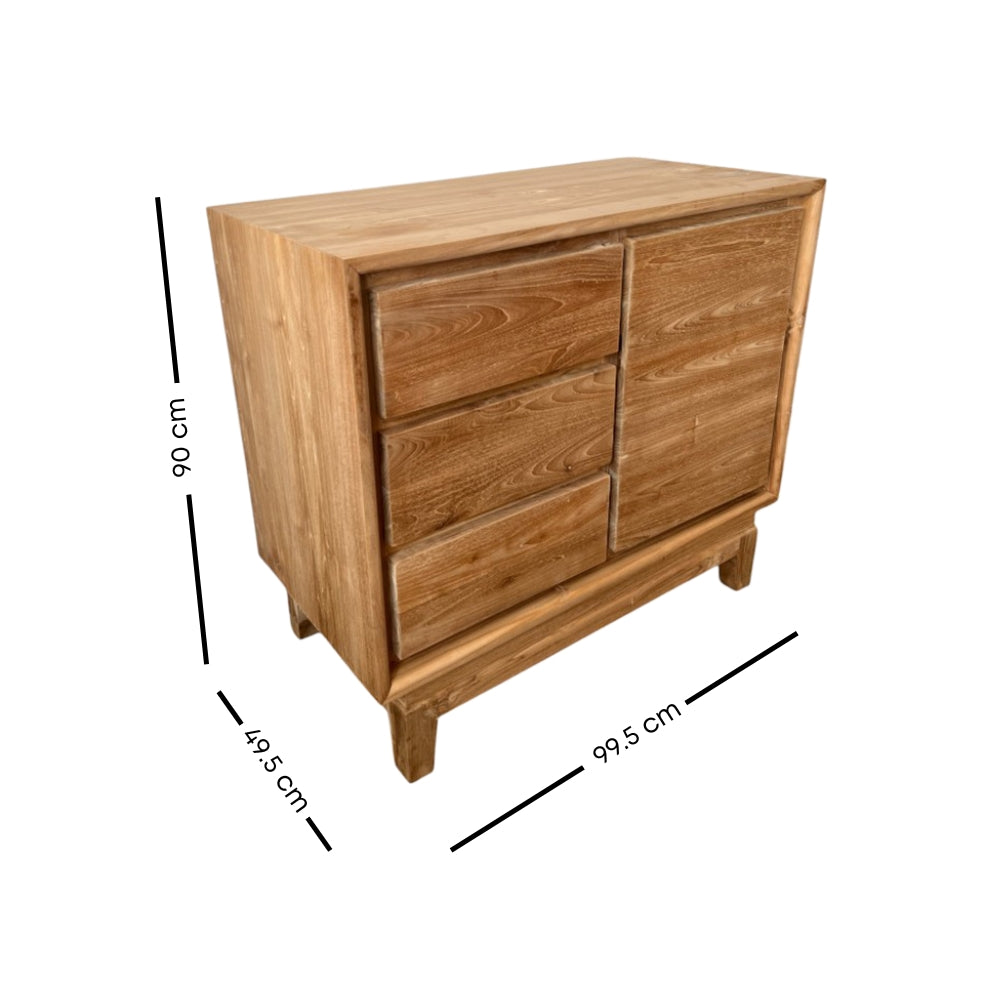 Stylish Riley Teak Wood Sideboard Buffet Cabinet for Dining Room - Modern Storage Furniture for Home & Office Use