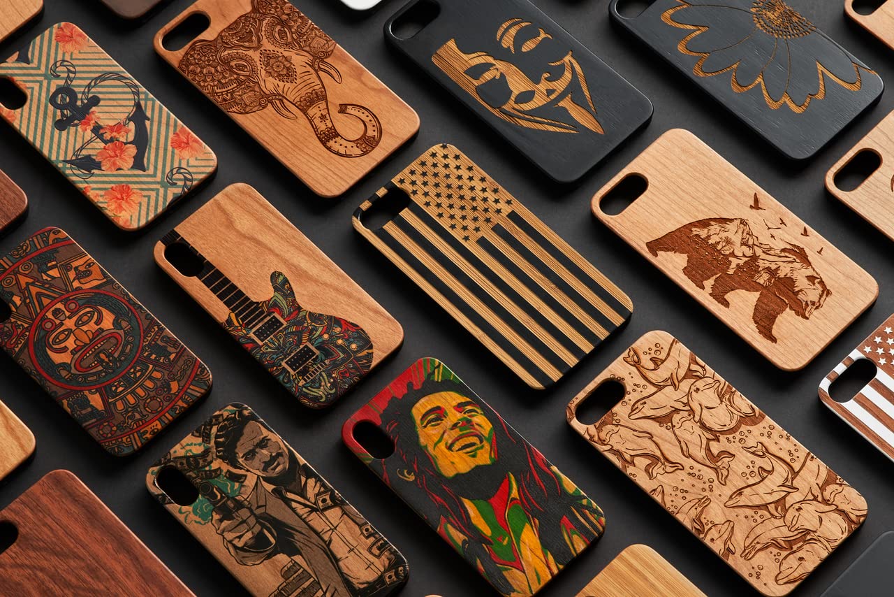 Personalized Engraved Wood Phone Case with Free Tempered Glass Screen Protector for iPhone 16/15/14/13/12/11 & Samsung Galaxy S20/S21/S22/S23/S24 - Hawaiian Turtle Design | Custom Name/Photo/Pattern Options | Perfect Gift for Holidays, Birthday & Anniversary Protection