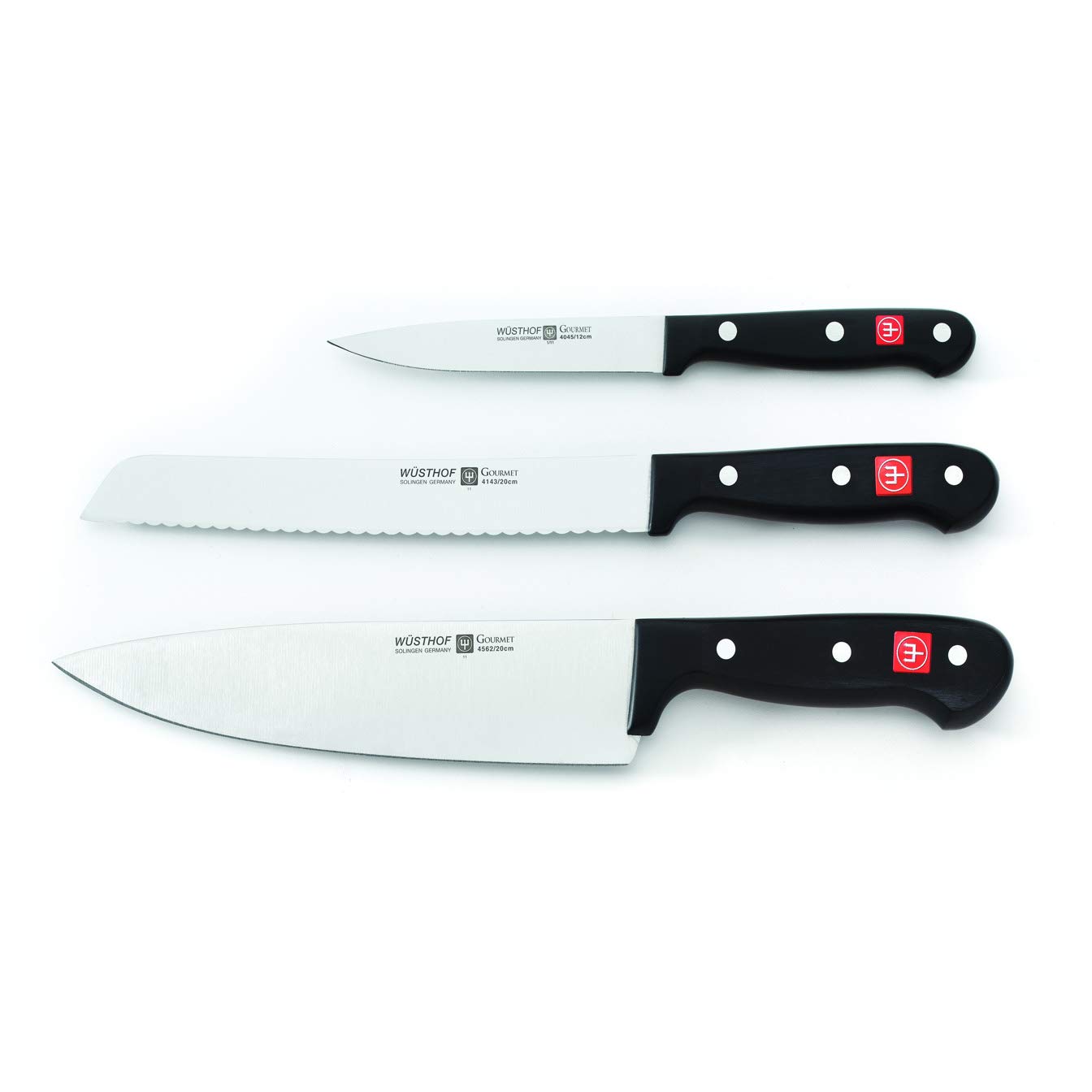 Wusthof Gourmet 3-Piece Chef's Kitchen Knife Set - High Carbon Stainless Steel, Black - Perfect for Home Cooking, Professional Chefs & Culinary Enthusiasts