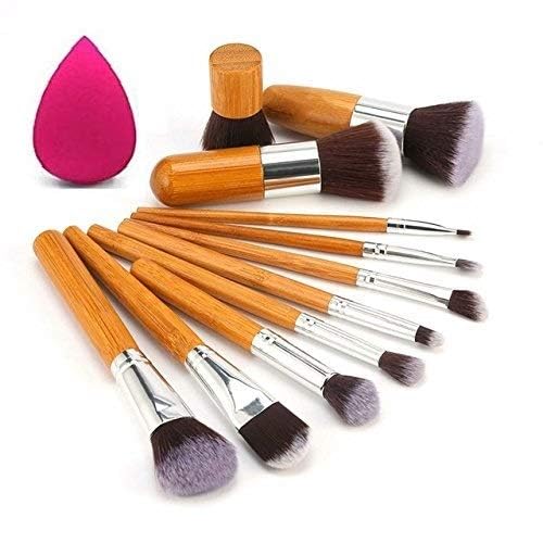 **MISSLOOK 11Pcs Professional Makeup Brush Set - Natural Bamboo Foundation Blending Brushes & Cosmetic Kits with Puff | Perfect for Contouring, Blending & Full Face Makeup Application**