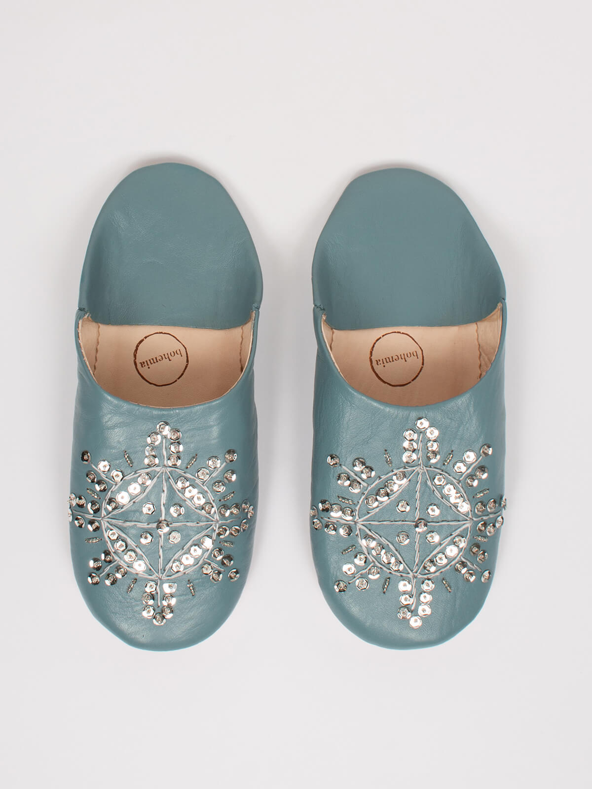 Stylish Moroccan Babouche Sequin Slippers in Slate Grey - Comfortable & Trendy House Shoes for Women | Perfect for Lounging, Home Wear & Gift Giving