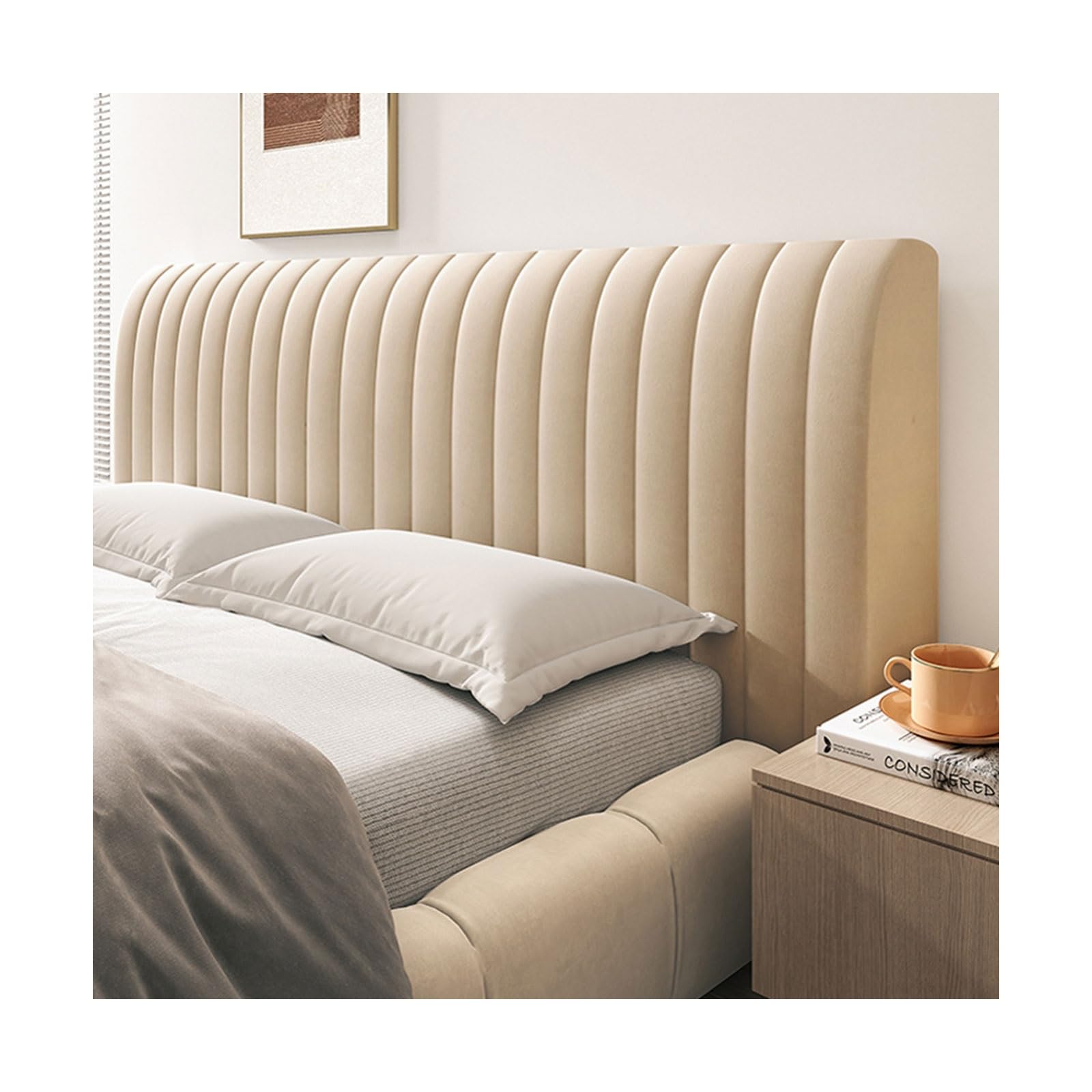 Full Queen Cal King Size Bed Headboard Cover - Thick Dustproof Slipcover with 360° Wrapping Protection, Premium PP Cotton Padding (Khaki) - Perfect for Bedroom Decor, Dust Protection & Headboard Refresh