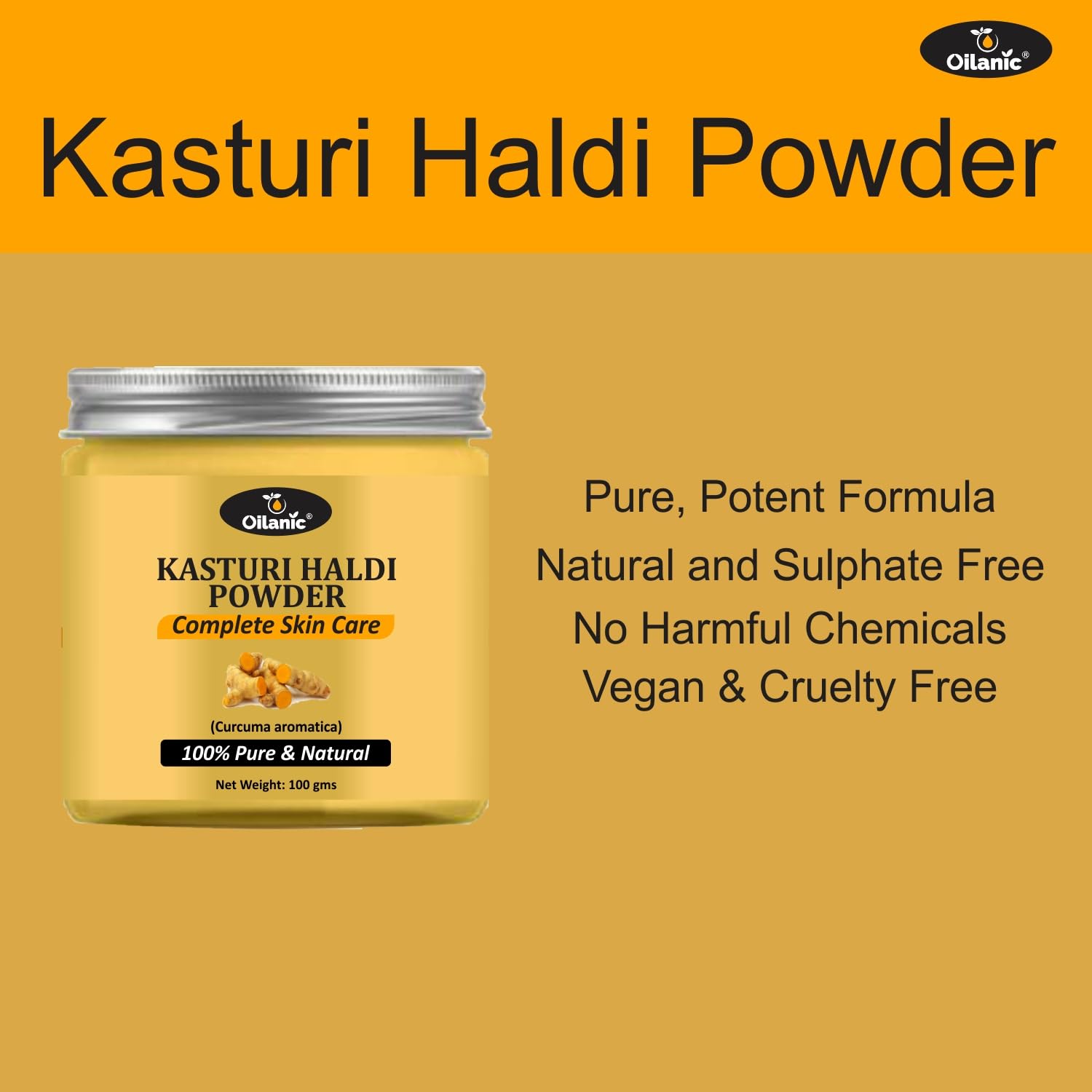 Oilanic Kasturi Turmeric Powder for Glowing Skin & Face - 2 Jars (100g Each, Total 200g) - Natural Skin Brightening & Anti-Aging Solution for Daily Skincare Routine