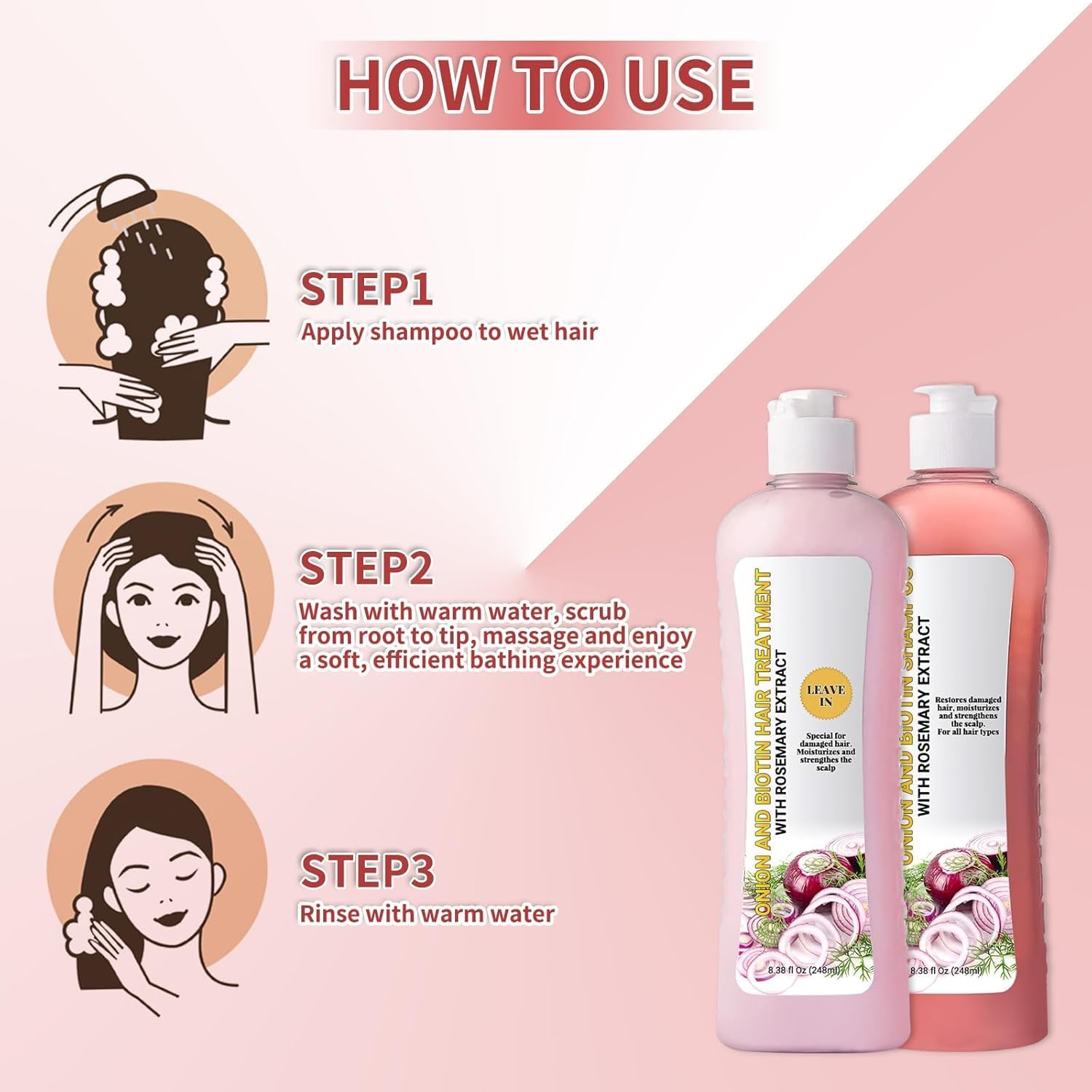Onion Biotin & Rosemary Shampoo Treatment Set for Hair Growth - Strengthens, Thickens & Lengthens Hair | Reduces Hair Loss & Thinning | Adds Shine & Softness | Perfect for Daily Hair Care & Scalp Nourishment
