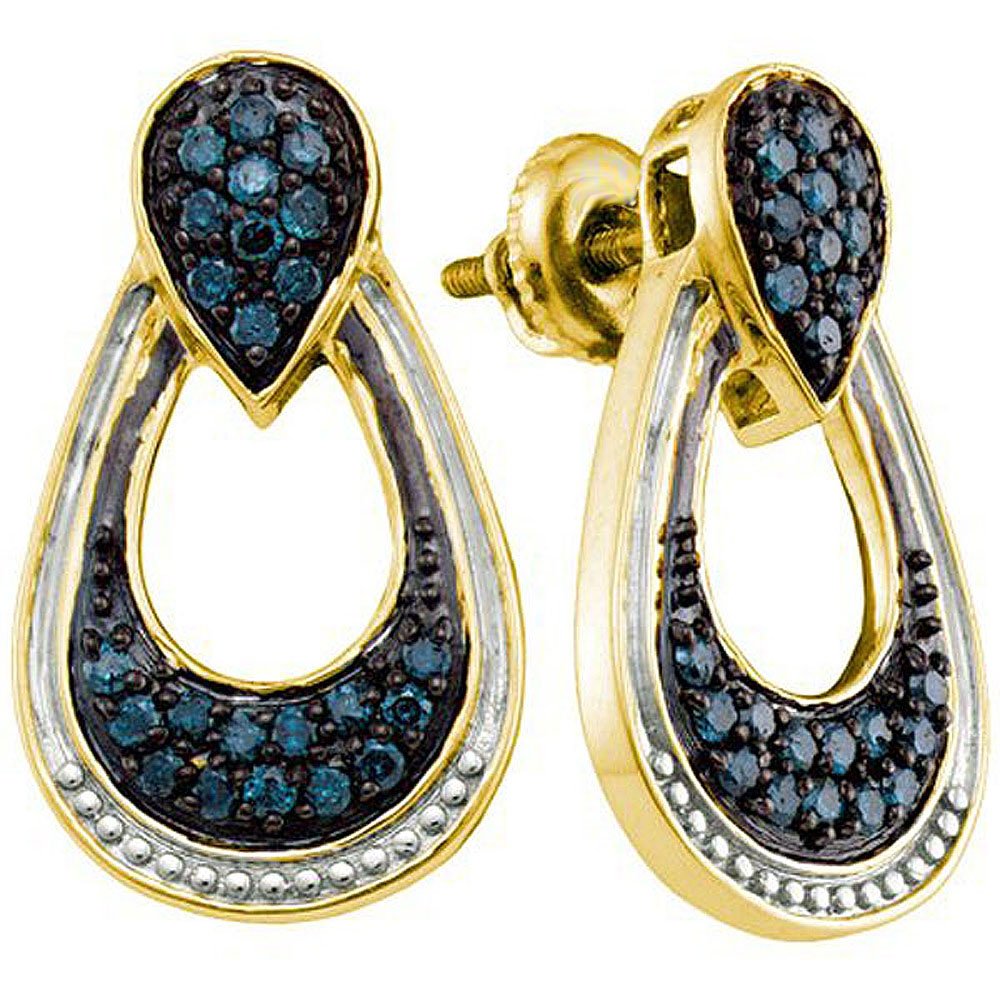 Dazzlingrock 0.68 Carat (CTW) Round Blue Diamond Drop Earrings for Women - 18K Yellow Gold Plated Sterling Silver | Elegant Evening Wear & Special Occasion Jewelry Gift