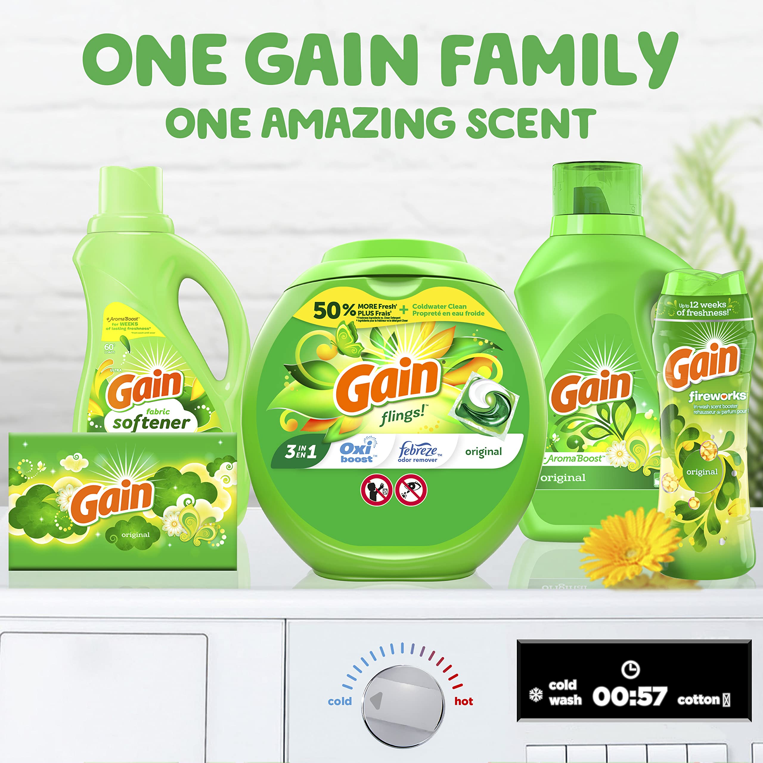 Gain FLINGS Laundry Detergent Pacs, Original Scent - 3-in-1 HE Detergent Pods with Oxi Boost & Febreze, 112 Count | Powerful Stain Removal & Long-Lasting Freshness for All Fabrics | Perfect for Families, Gym Clothes & Everyday Laundry