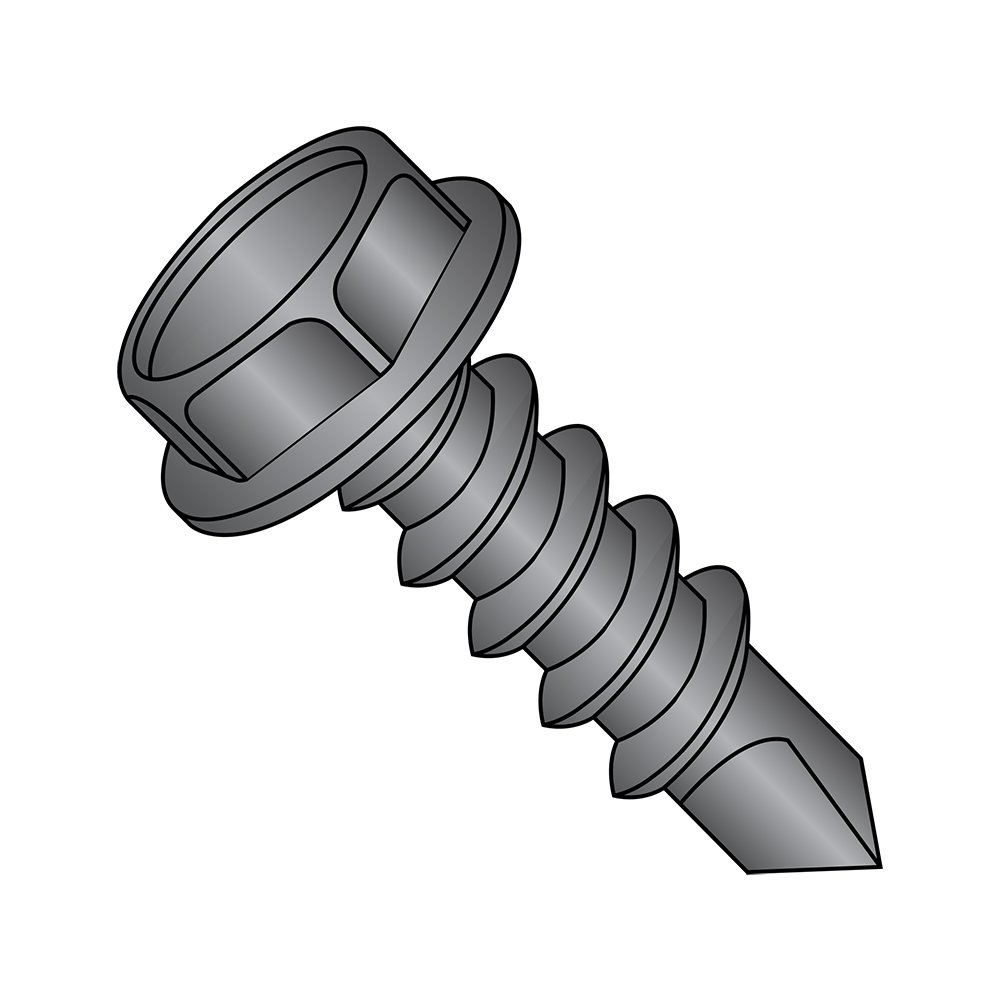 Black Oxide Steel Self-Drilling Screws #8-18, 1