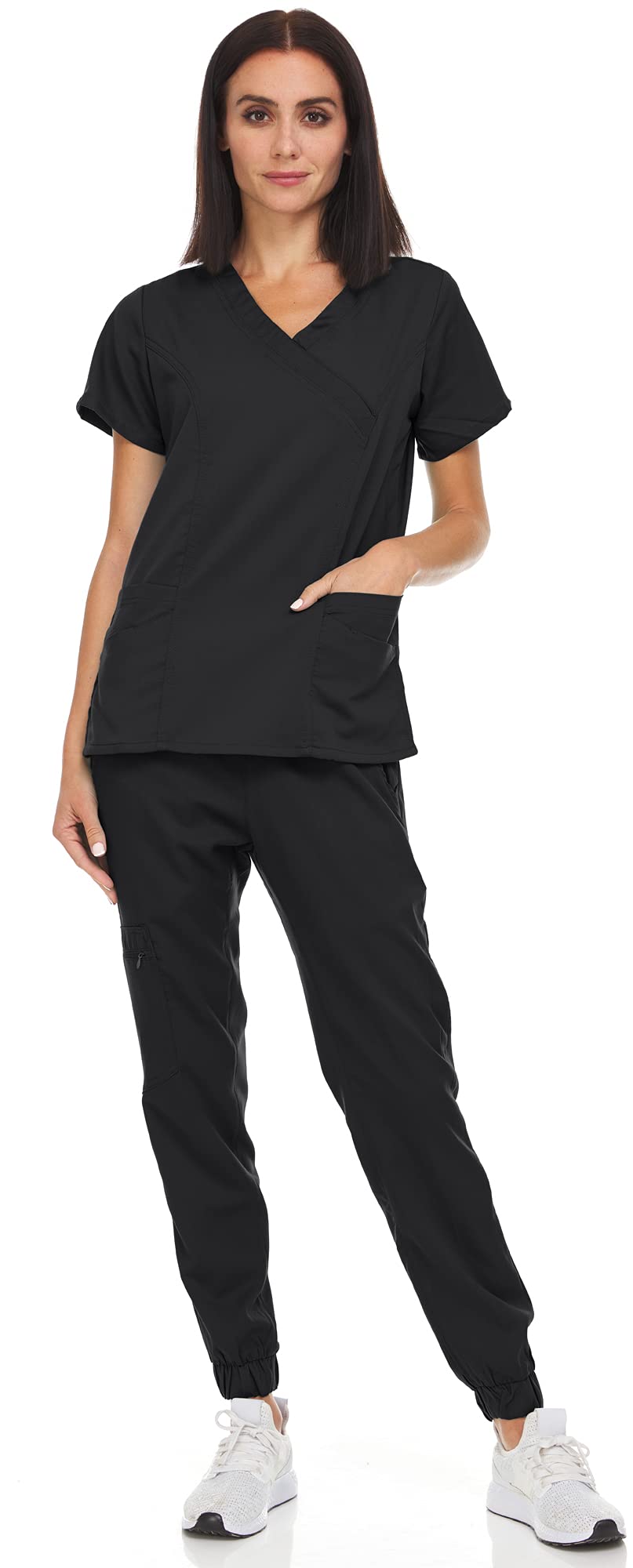 MediChic Women's Stretch V-Neck Jogger Scrubs Set - Comfortable Medical Uniform in 12+ Colors - Perfect for Nurses, Doctors & Healthcare Professionals