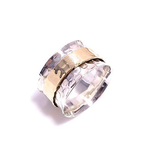 925 Sterling Silver Spinner Ring for Women - Handmade Meditation & Fidget Ring - Boho Style Hammered Statement Jewelry - Perfect Wedding Gift for Stress Relief & Anxiety Relief (Great for Yoga, Meditation & Daily Wear)