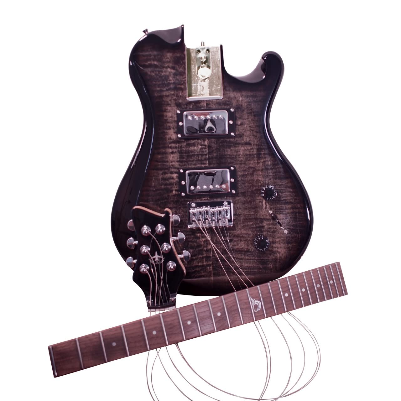 OE990BK Electric Travel Guitar - Portable Collapsible Electric Guitar with Patented Folding System & Backpack Case (Black/Brown) - Perfect for Buskers, Camping Trips & Airplane Travel