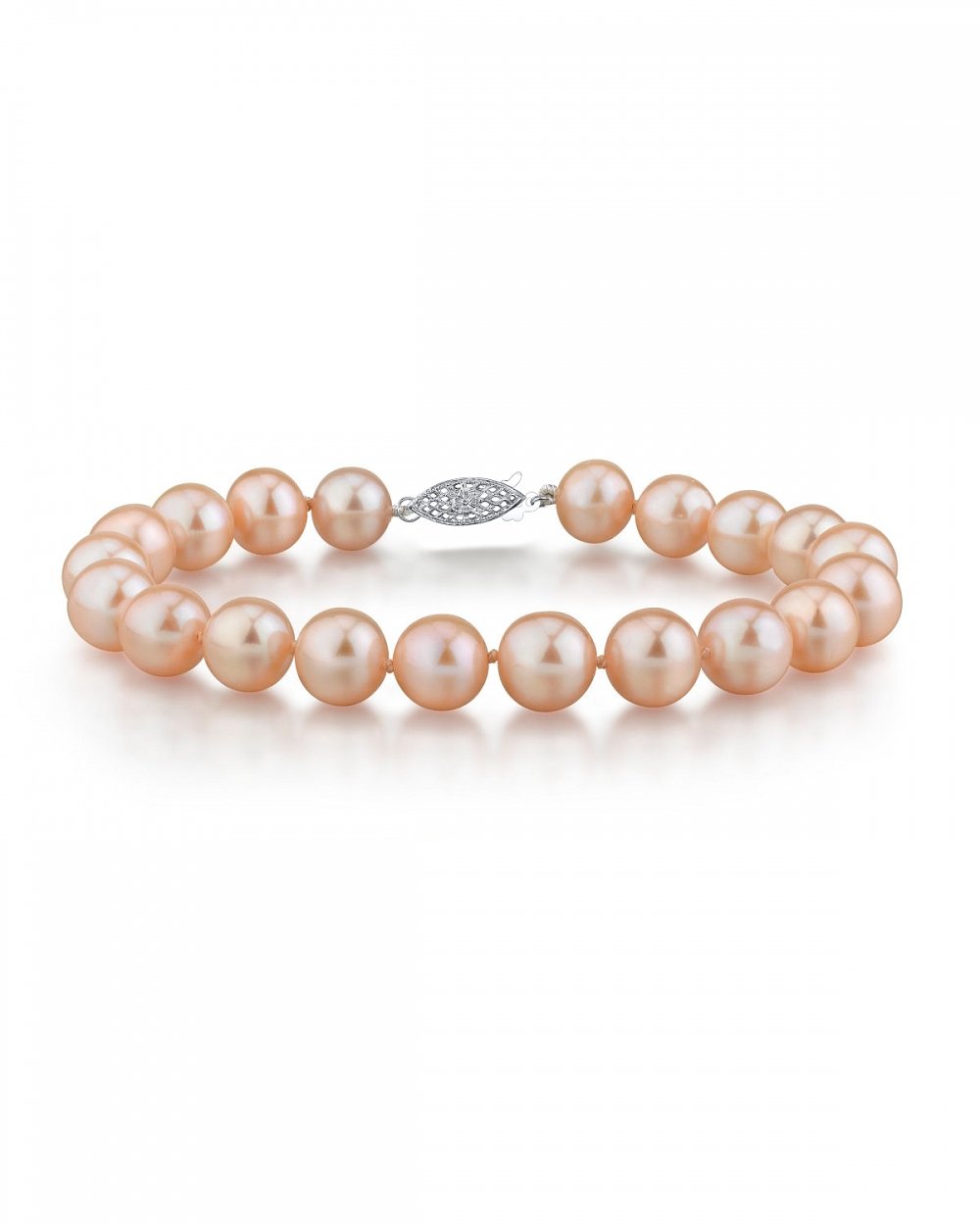 AAA Quality 7-8mm Round Peach Freshwater Cultured Pearl Bracelet in Sterling Silver for Women - Perfect for Weddings, Anniversaries & Special Occasions