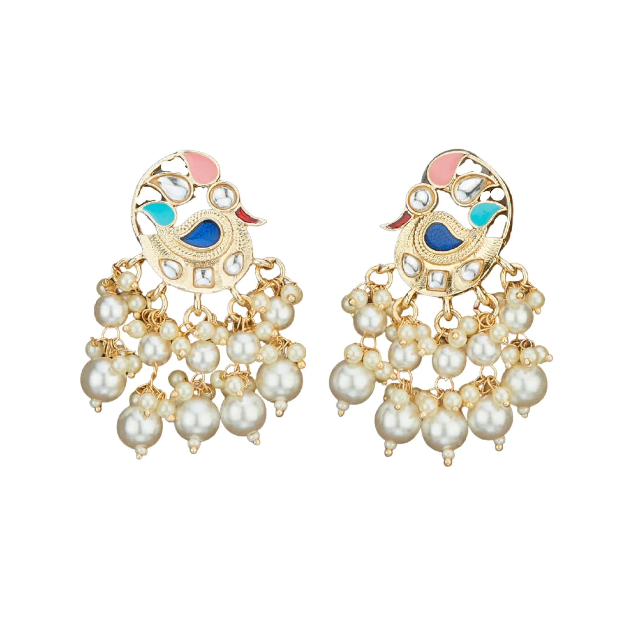 Indian Peacock Jhumka Earrings for Women - Golden Tone Faux Pearl Chandbali Dangle Earrings | Bollywood Style Bridal Jewelry | Perfect Gift for Her, Wedding Party & Special Occasions